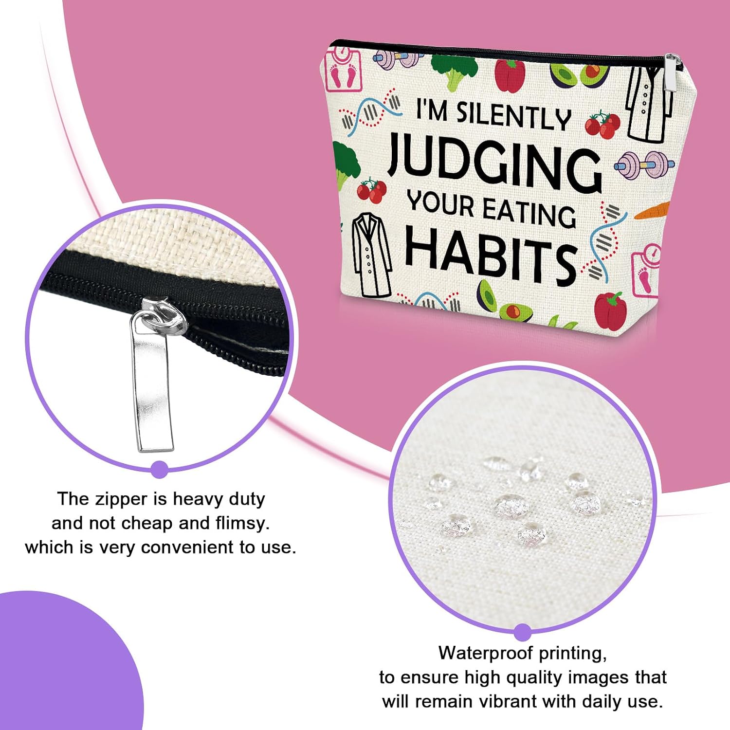 Sazuwu Dietitian Appreciation Gift for Women Makeup Bag Registered Dietician Gifts Dietitian Definition Registered Nutrition Graduate Gift Birthday Thank You Gifts for Female Friend Cosmetic Bag image 3
