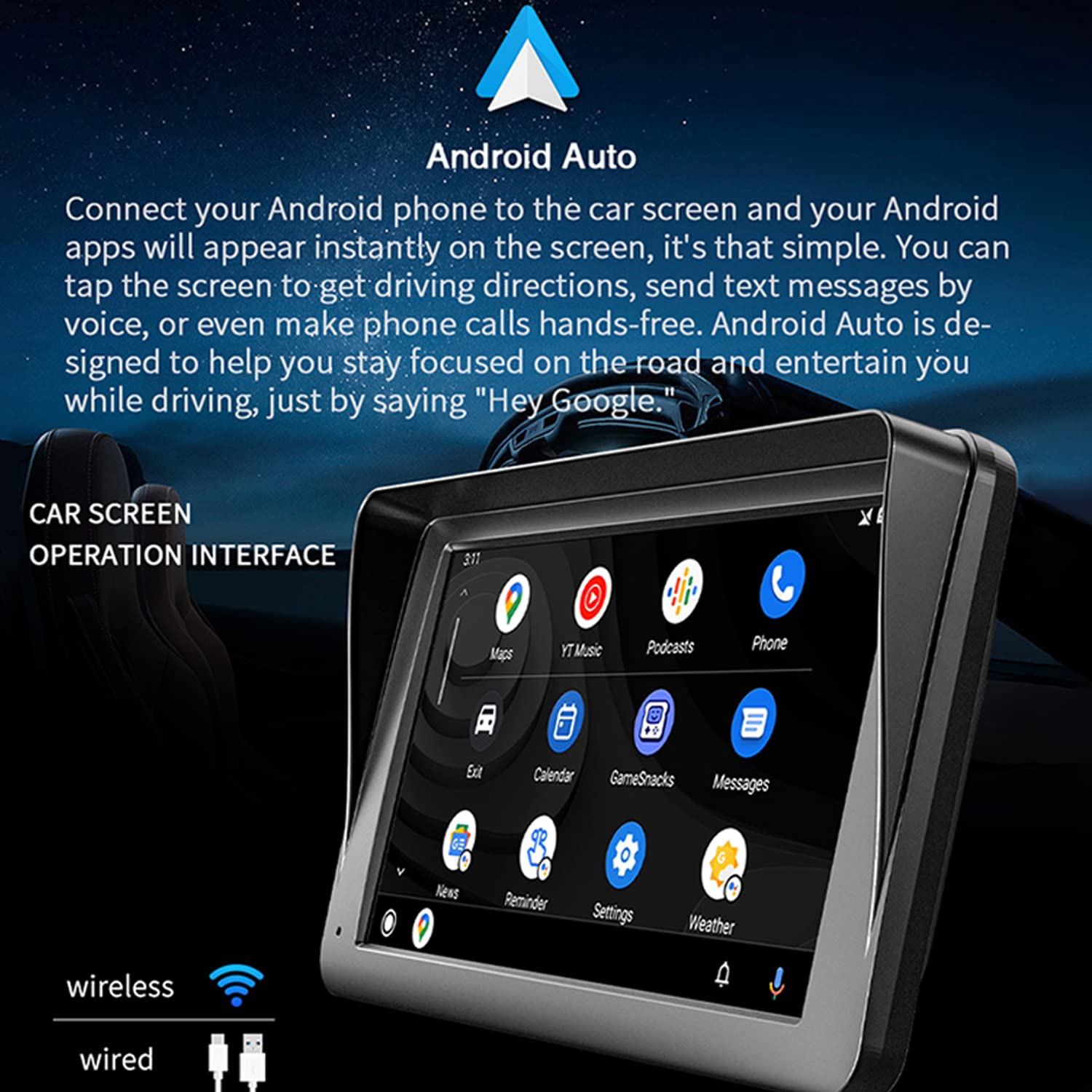 Compatible for wireless Apple Carplay Android Auto 7 pollici autoradio portatile HD TouchScreen Monitor autoradio con Bluetooth Mirrorlink Trasmettitore FM Porta AUX/USB/TF Card