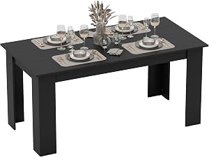 HOMCOM 63" Dining Table for 4-6 People, Modern Rectangular Kitchen Table with Wood Effect for Dining Room, Living Room, Black