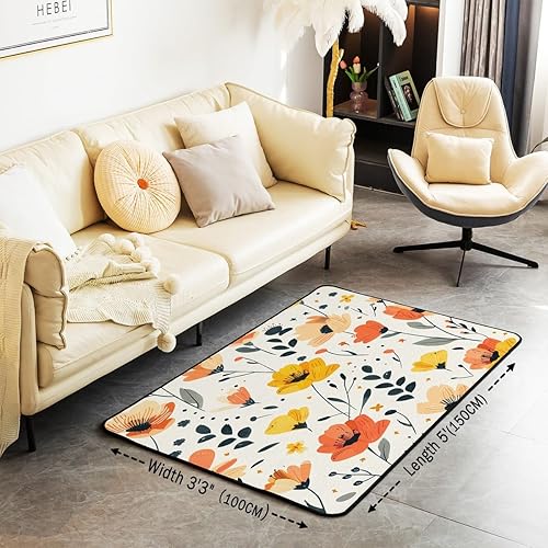 Miniatura 3 de Feelyou Groovy - Alfombra de área de flores de 5 x 7 pulgadas, retro, floral, bohemio, alfombra decorativa para niños, niñas, adolescentes, 70S,