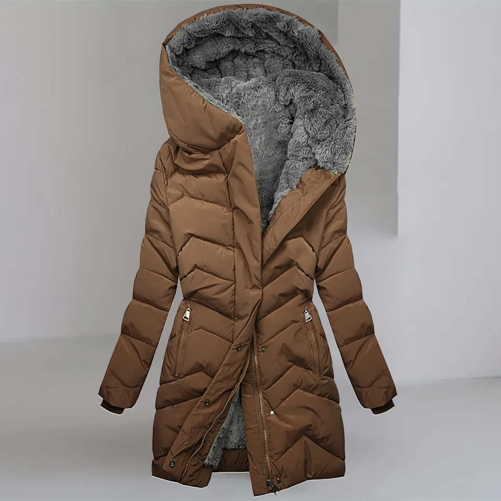 Wintermantel Damen,Warm Gefüttert Steppjacke Lange Elegant Damenmantel Langarm Winter Parka Jacke mit Kapuze Winterparka Mantel Sportjacke Winddicht Outdoorjacke Winterjacke Damen Warm übergangsjacke