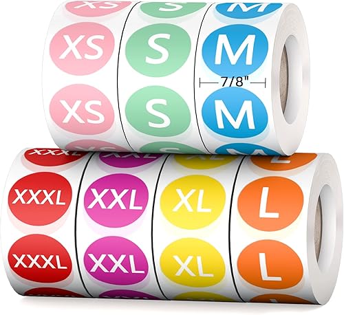 3500 etiquetas adhesivas de tamaño de ropa de 78 pulgadas, redondas codificadas de colores, autoadhesivas, para ropa, camisetas al por menor, 7