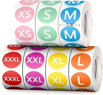 CAXUSD 2 Roll Clothing Size Stickers Apparel Size Labels