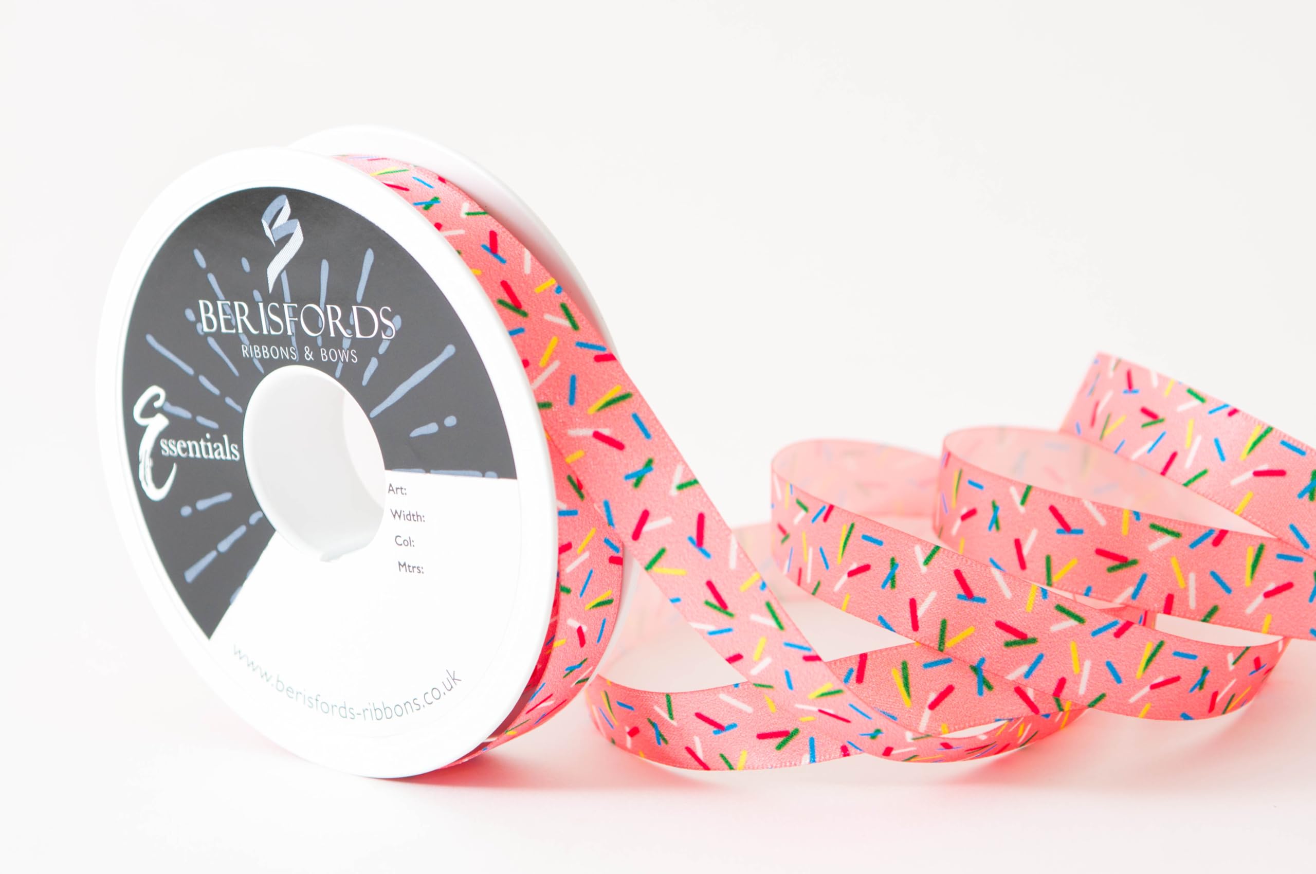 Berisfords Sprinkles Printed Satin Ribbon Pink 15mm