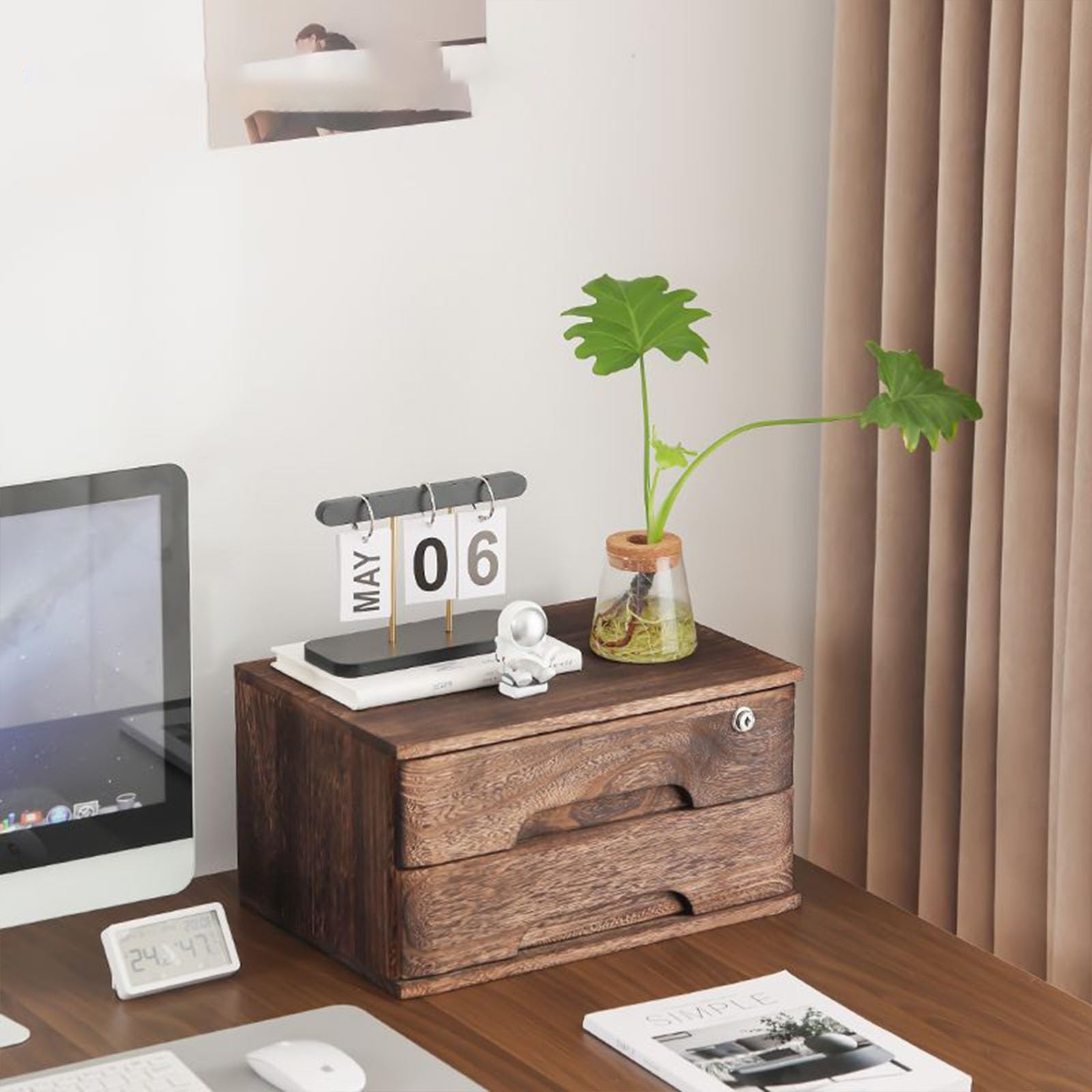SaryEdge Solid Wood Desktop File Cabinet with Lock 3 Drawer Office Storage Box for nizing Documents Flat File,A-2 layer