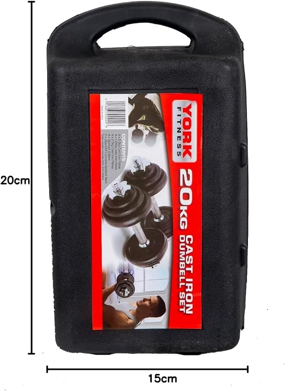 Dambıl Seti, 20 Kg, Kauçuk Kulplu, Krom Bar, Döküm Plakalar, Siyah, Taşıma Çantalı