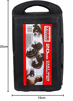 Dambıl Seti, 20 Kg, Kauçuk Kulplu, Krom Bar, Döküm Plakalar, Siyah, Taşıma Çantalı