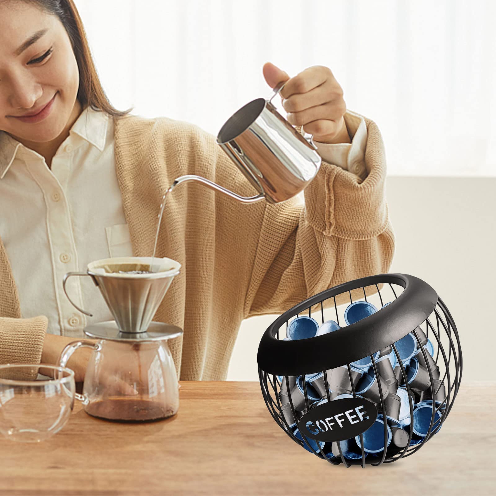 Cestello Portaoggetti per Caffè, Cestello Porta Capsule di Caffè, Porta Cialde da Caffè e Tazza Organizer, Contenitore Per Capsule di Caffè, Cestello porta Caffè da Cucina in Metallo, Nero