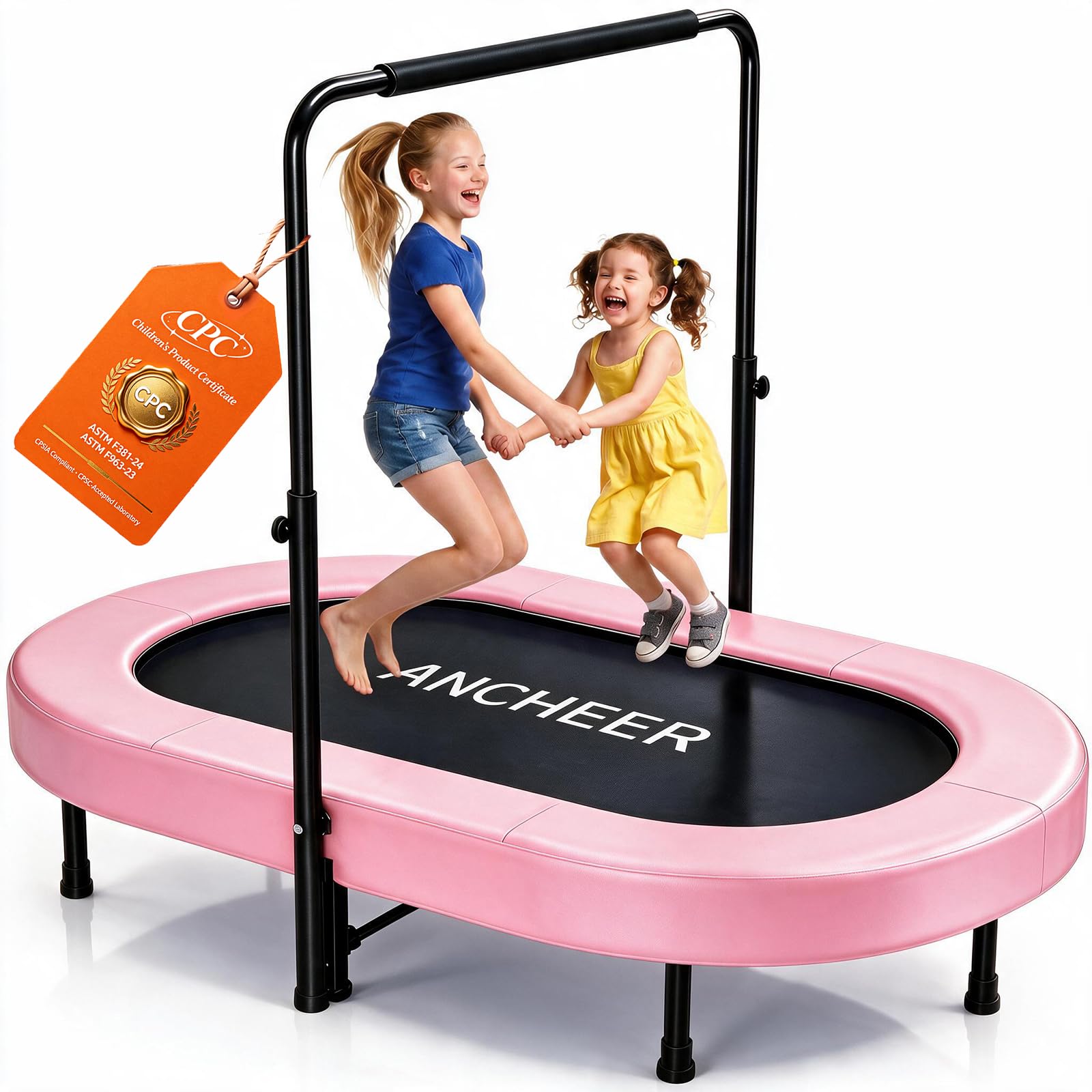 ANCHEER Trampoline for Kids, Toddler Trampoline Indoor Sports and Outdoor Games 56" Kids Rebounder 220LBS Capacity with Adjustable Safety Handrail Foldable Jumper for Boys and Girls