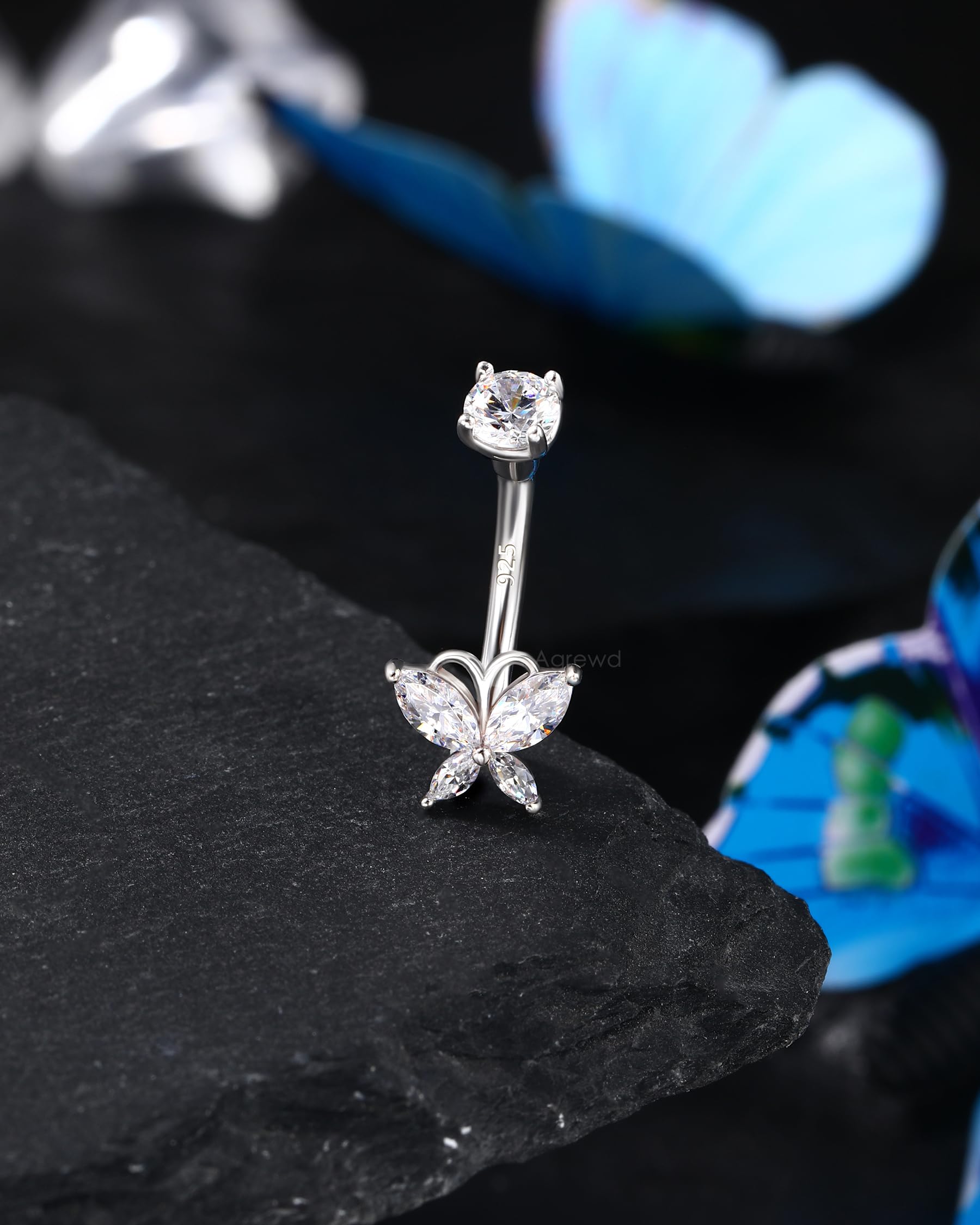 Bauchnabelpiercing Silber 925 Schmetterling Piercing Bauchnabel 14G 10mm