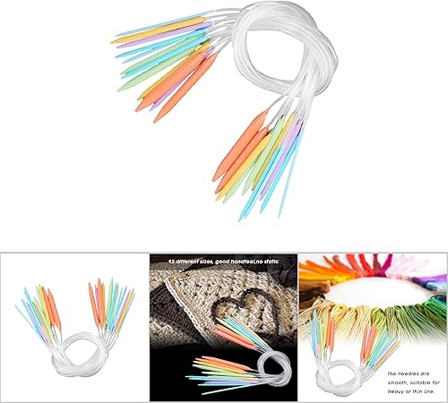 Miniatura 7 de Tyenaza 12 agujas circulares de punto, agujas de tejer de plástico para tejer, hechas a mano, 0.138in-0.472in, 31.5 pulgadas de longitud (32