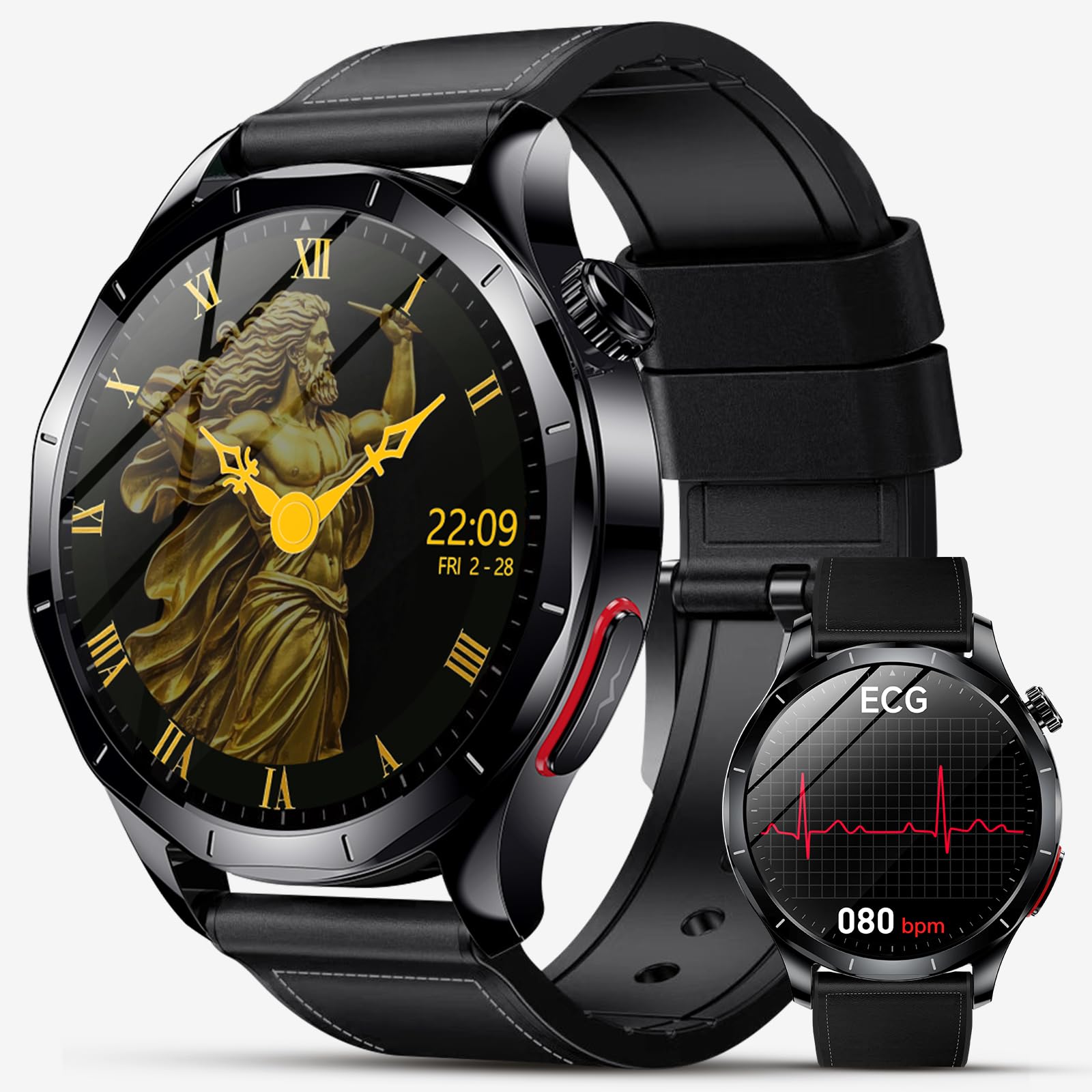 2026 Nuevo ECG Reloj Inteligente Hombre con HRV/BMI, 1.43“ AMOLED Smartwatch con 24H Pulsómetro SpO2 Monitor de Sueño, Pulsera Actividad para Android iOS