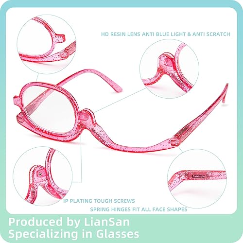 Miniatura 6 de LianSan Paquete de 2 lentes de lectura de maquillaje, para mujeres con bisagra de resorte, lectores de aumento cosmético de un ojo con lente