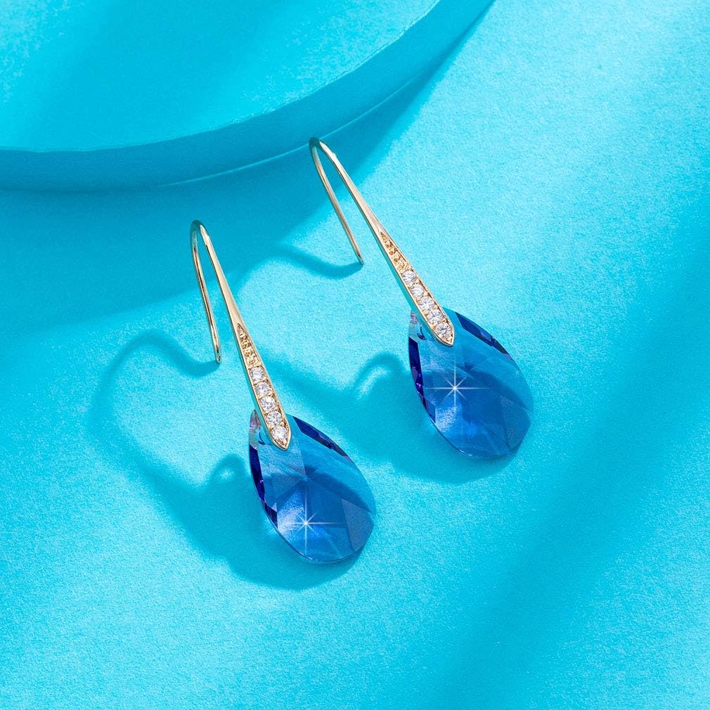 Austrian Crystal Teardrop Dangle Earrings for Women Drop Hook Earring 14K Rose Gold Plated Hypoallergenic Jewelry - Image 5