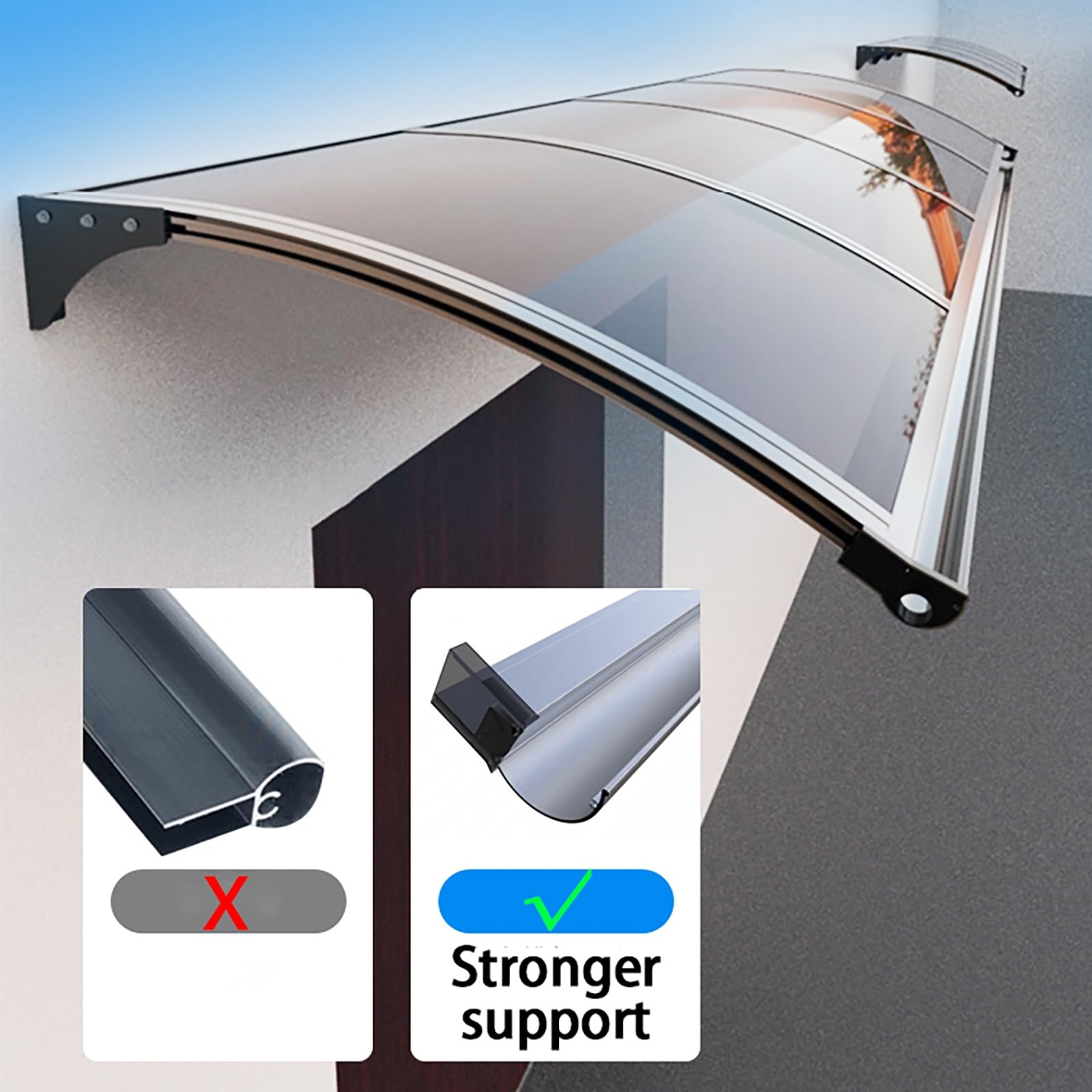 Pensilina In Policarbonato E Alluminio - Tettoia Per Porta E Finestre 80x158cm, Impermeabile E Anti-UV - Foto 8