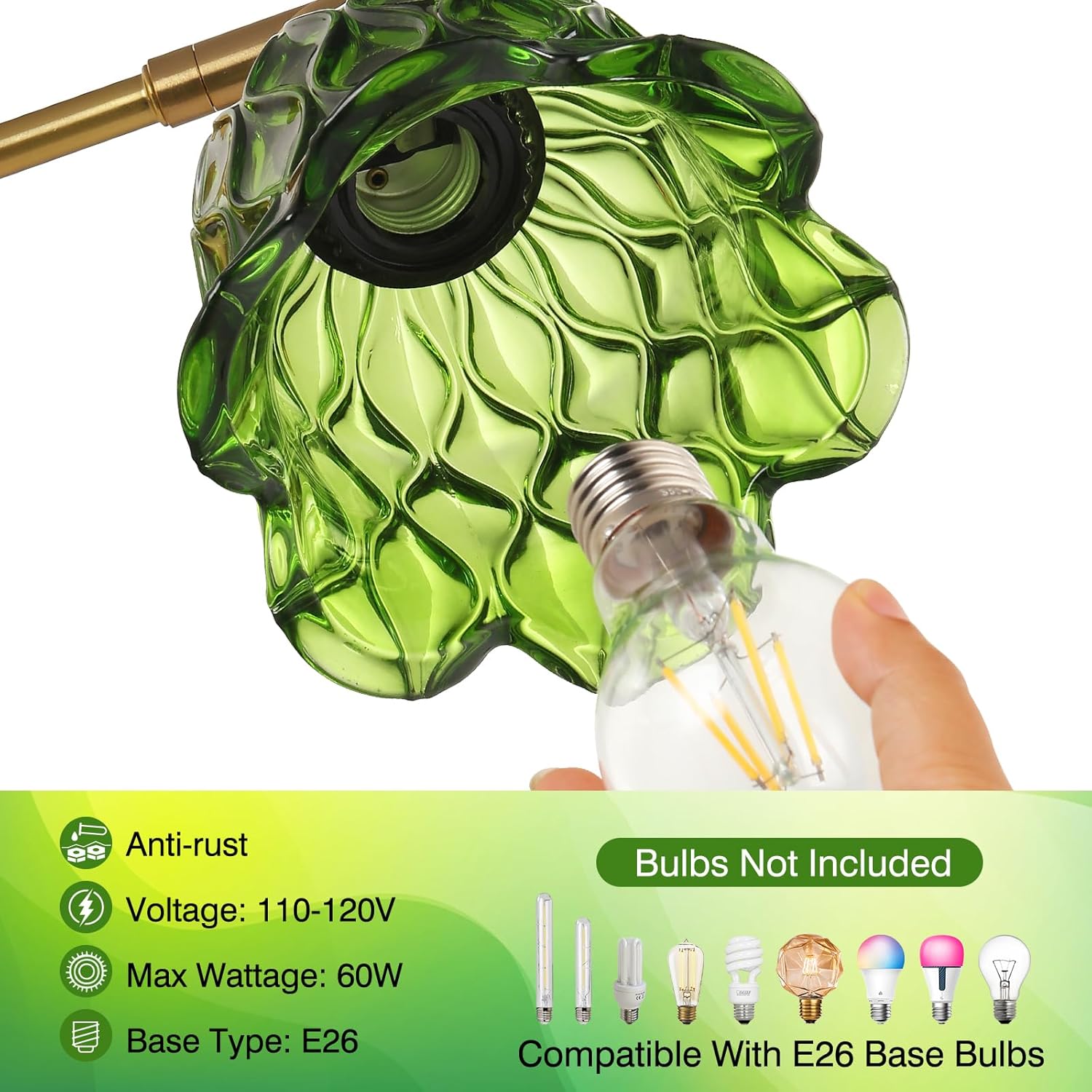 Vintage Wall Sconces Set of 2 - Hardwired Wall Lights with Green Tulip Glass Shade,Brass Wall Lamps for Bathroom Bedroom Stairway Bathroom Living Room Corridor(Bulbs Not Included,E26 Socket)