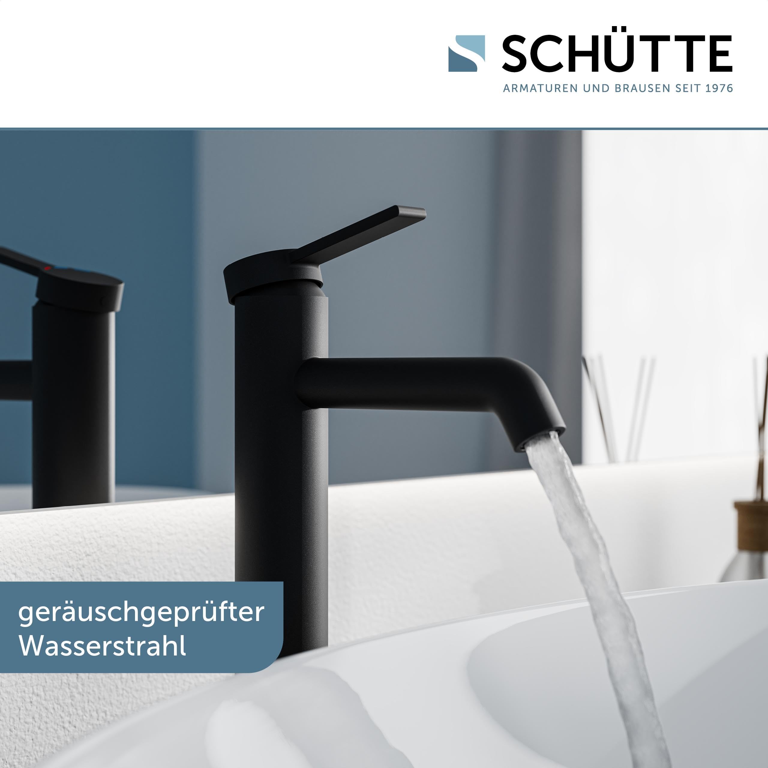 SCHÜTTE Waschtischarmatur für Aufsatzwaschbecken LOS ANGELES 33116, Wasserhahn Bad hoher Auslauf, hohe Armatur Badezimmer, Einhebelmischer Bad Auslauf Höhe 225 mm, Mischbatterie Waschbecken, Schwarz