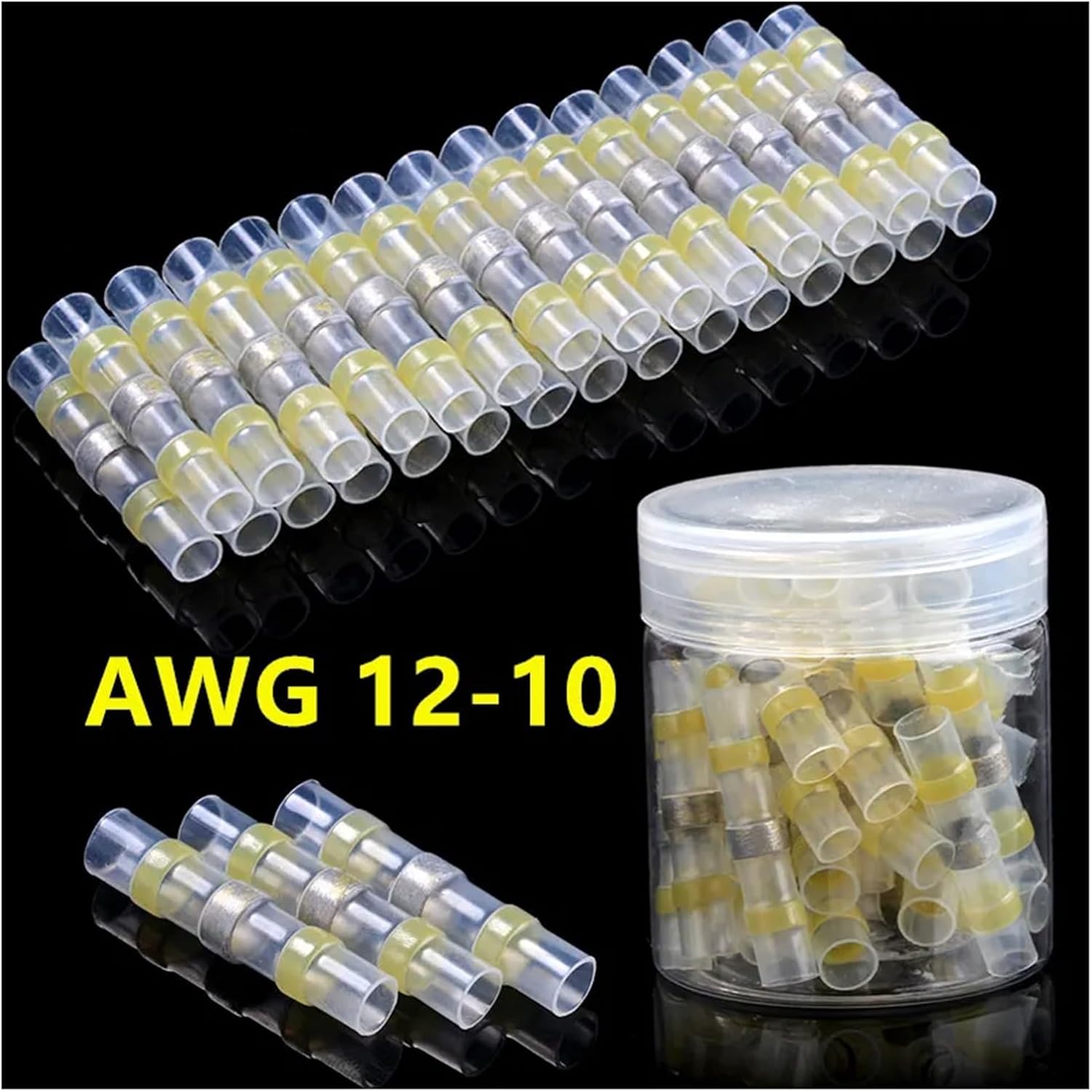 Pack of 50 Yellow AWG 12-10 Heat Shrink Solder Sleeve Terminal Insulated Waterproof Butt Wire Connectors
