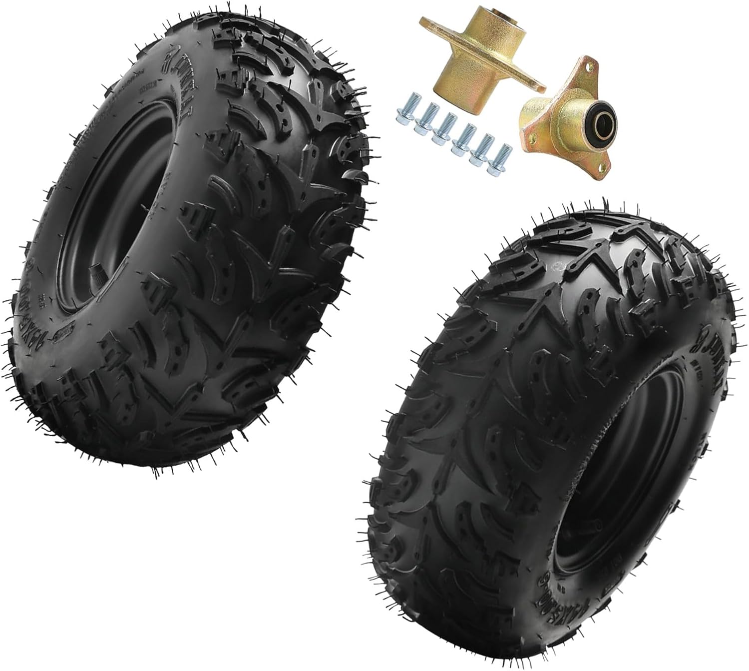 14x5.00-6 ATV Tires with 6" Aluminum Alloy Rim, Tubeless, 2 Pack, Front Wheel Axle Hubs, Fits Go Kart, Mini Bike, 4 Wheeler, Drift Trike, UTV, Lawn Mower