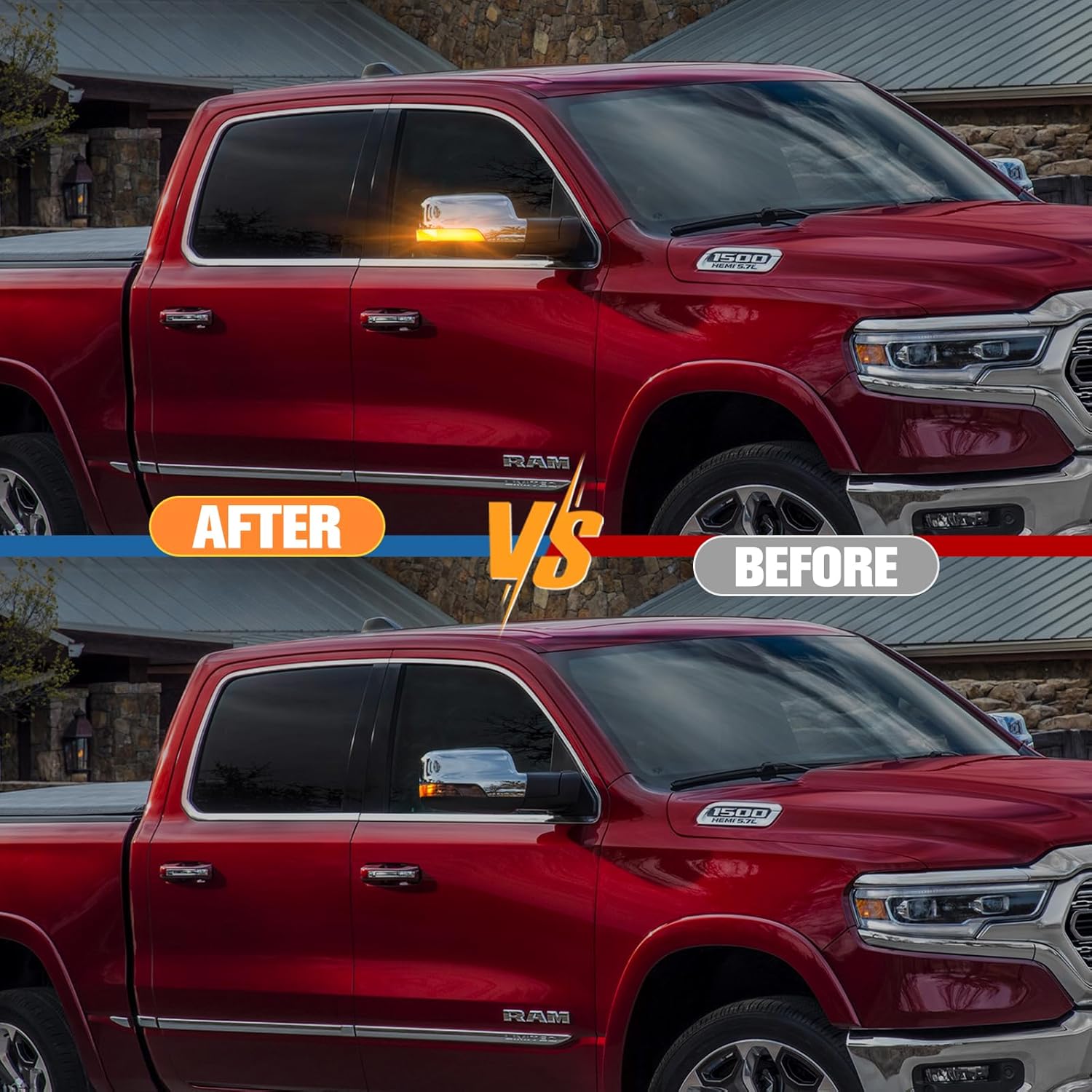 Gempro LED Sequential Amber Side Mirror Marker Turn Signal Lights for 2019-2023 Dodge RAM 1500 Towing Mirror Lamps, Smoked Len