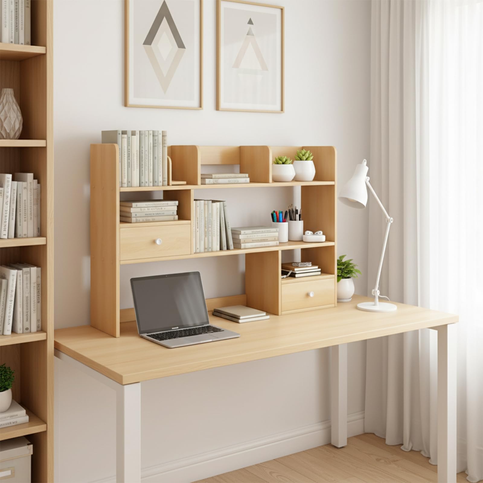 Libreria da Scrivania Mini Scaffale da Appoggio con Cassetti, Mensola Scrivania Legno Salvaspazio per Ufficio, Porta Libri Organizer con Struttura Stabile 60/80x17x80cm(Size:80x17x80CM)