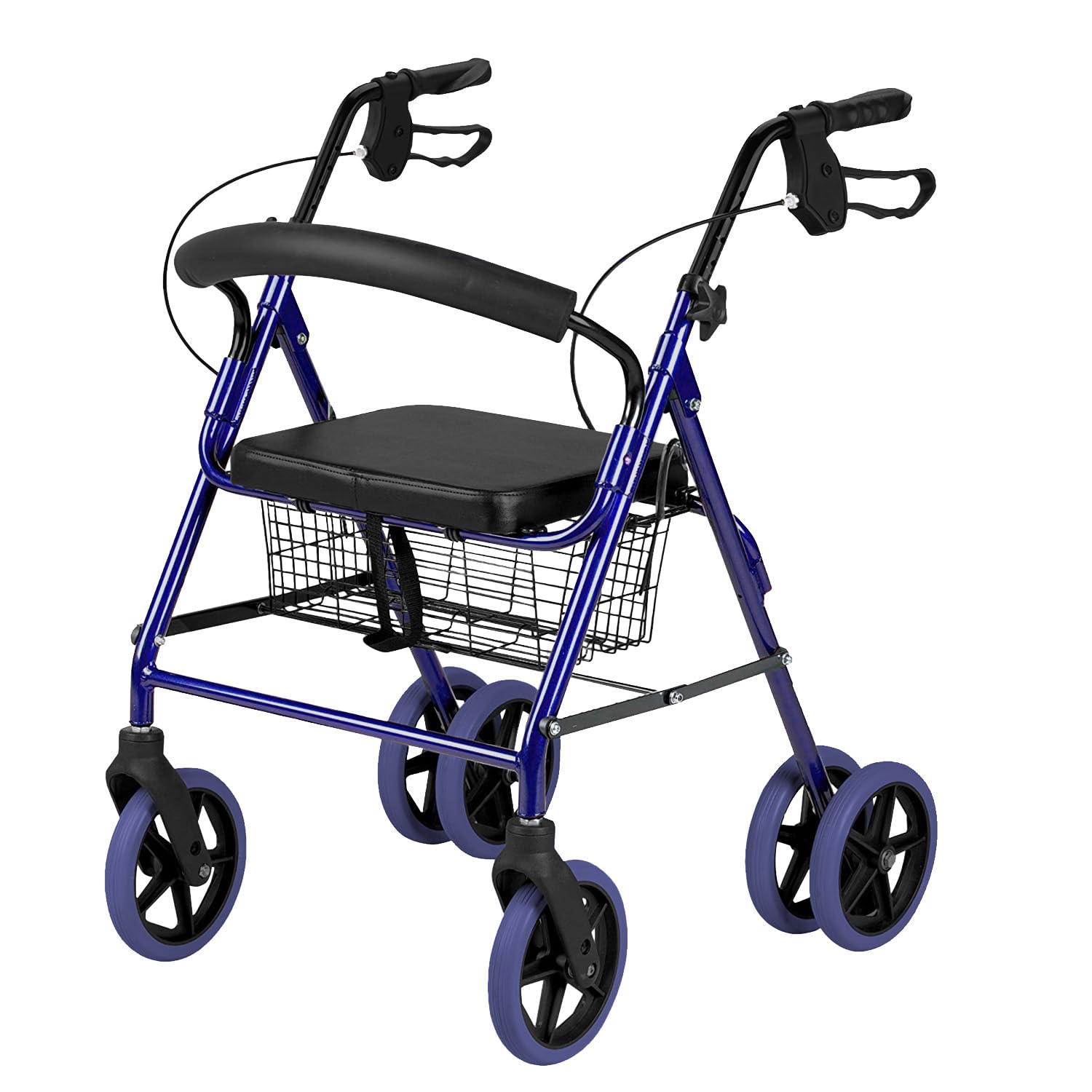 BRICOZONE Deambulatore Pieghevole 6 Ruote Regolabile In Altezza Con Seduta Cuscino E Cestino Struttura Leggera In Alluminio Dispositivo Medico Ideale Per Anziani E Mobilità Ridotta (Blu)