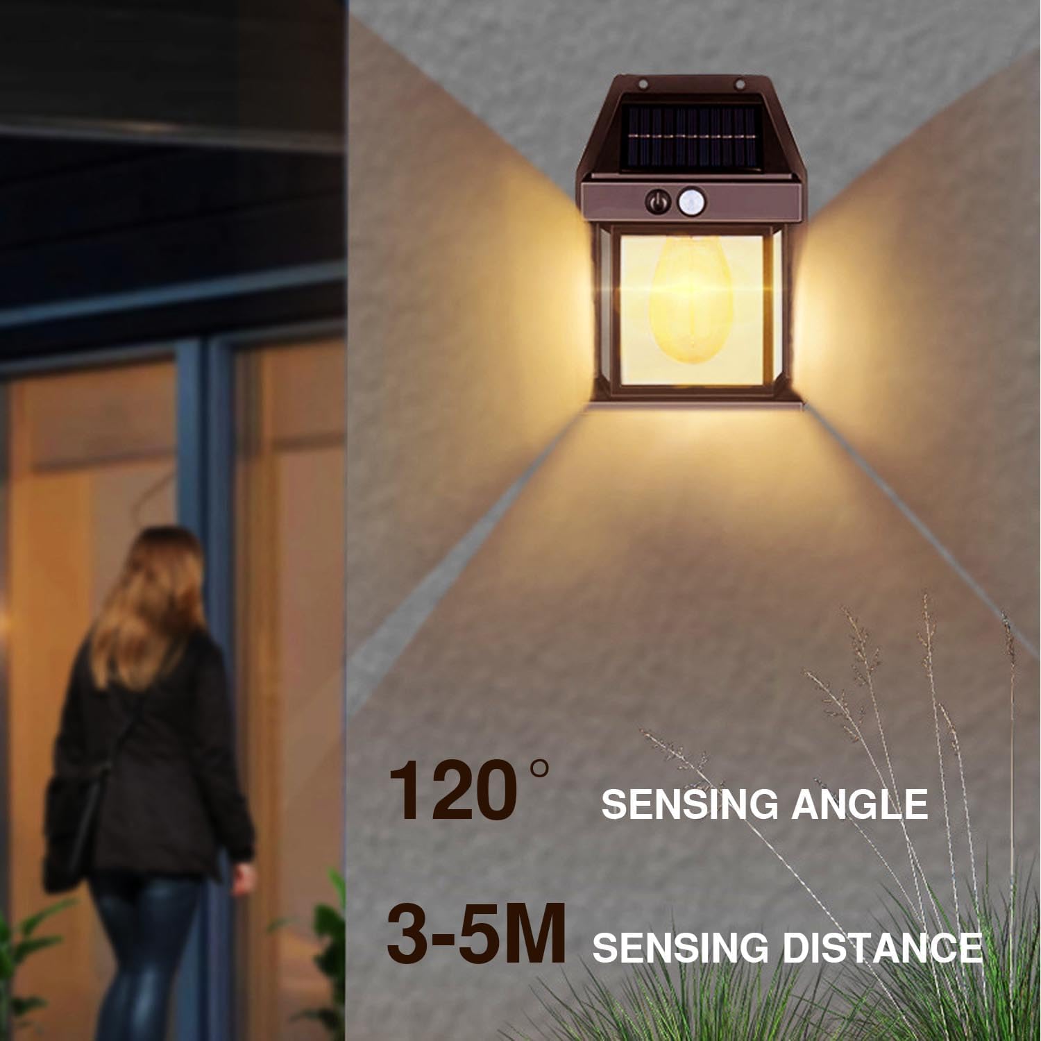 Leehui 4 Pack Solar Wall Lights Outdoor Garden, Solar Vintage Wall Lanterns Motion Sensor - Image 3