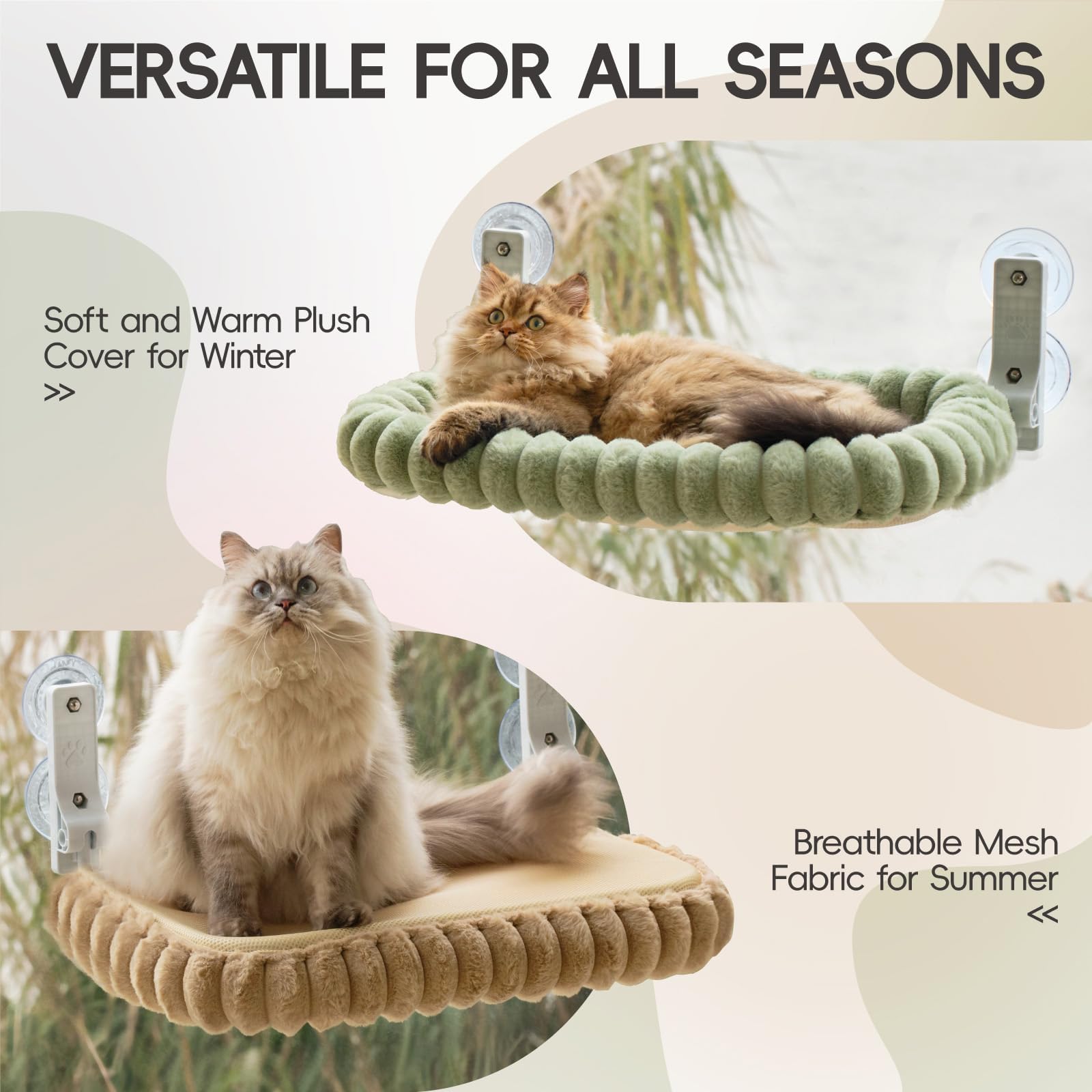 MEWOOFUN Amaca per gatti in peluche, pieghevole, con letto rimovibile e reversibile per gatti, morbido con telaio in acciaio ispessito, 4 potenti ventose robuste fino a 18kg (Verde, M)