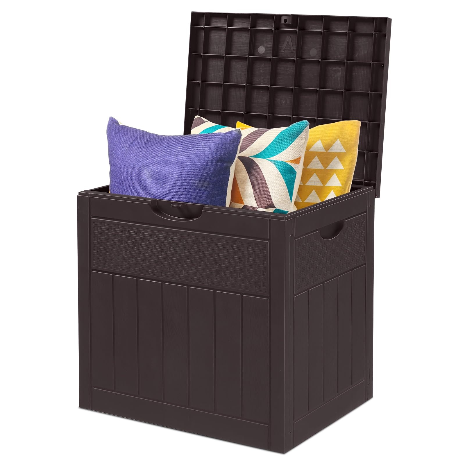 Gartenbox wasserdicht, 126L Outdoor Aufbewahrungsbox für Gartenmöbel, Poolzubehör und Werkzeug, 56 x 53 x 43 cm, Braun
