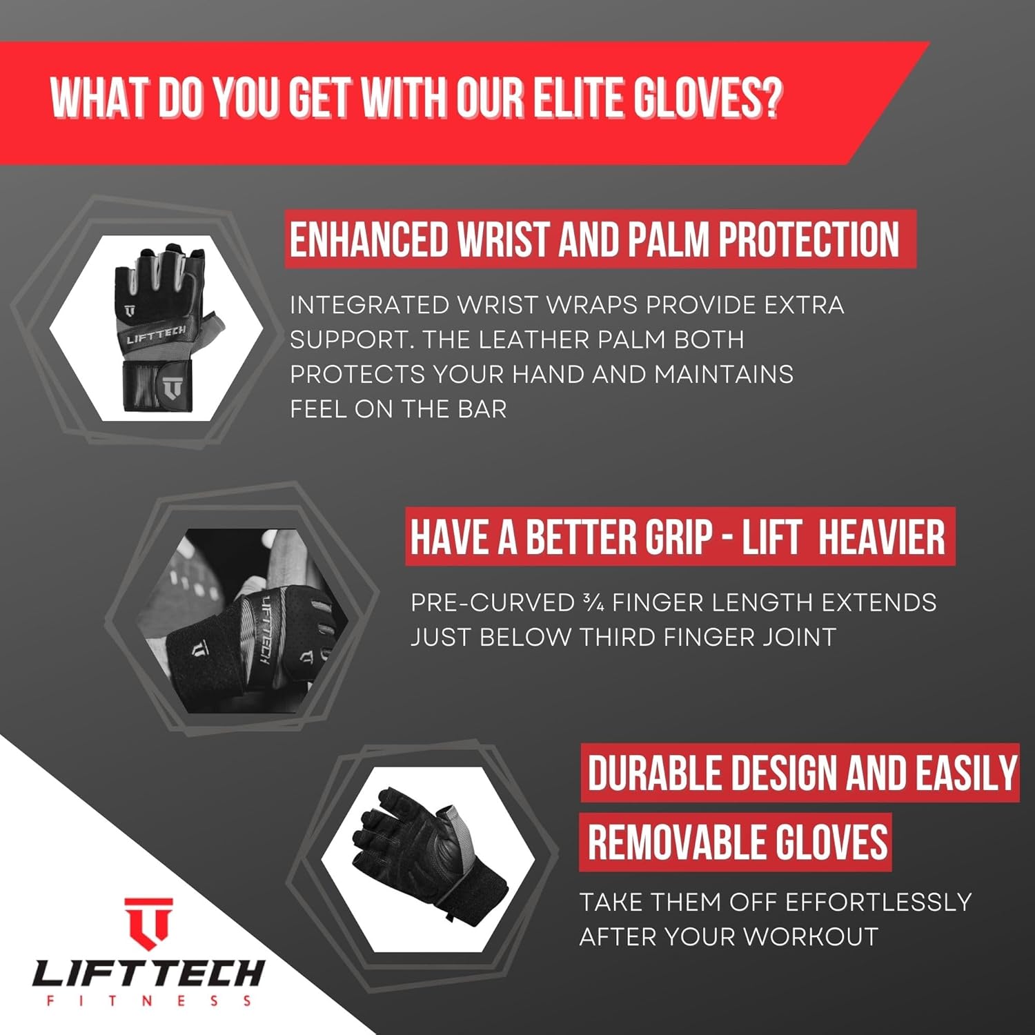 Lift Tech Men's Klutch Weight Lifting Gloves with Wrist Support - Weight Lifting Gloves for Men Into Weights, Strength Training, Powerlifting - Wrist Support Gloves - Black & Silver