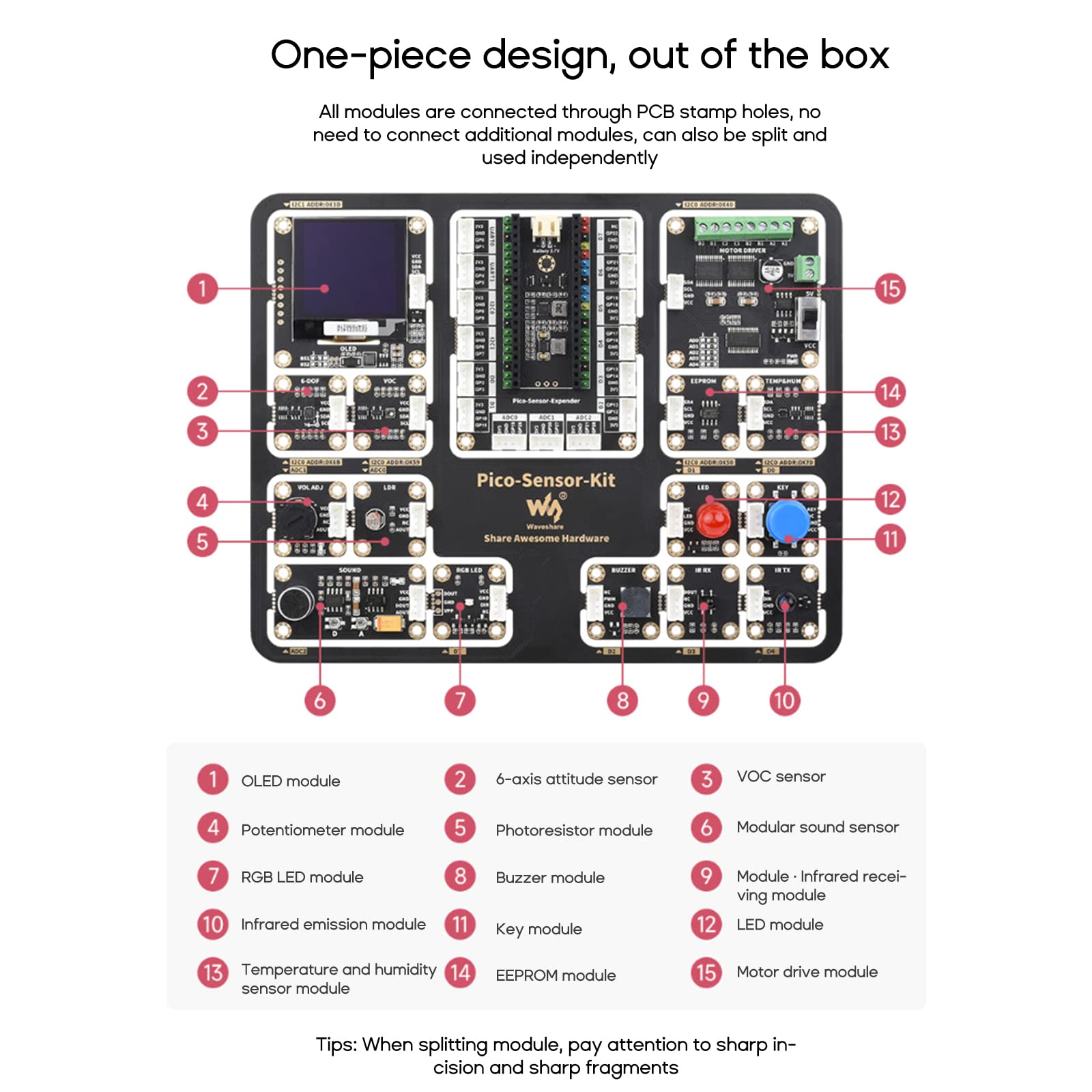GRABLOOM for Entry-Level Sensor Kit Including Expansion Board and 15 Modules Design Sensor Kit
