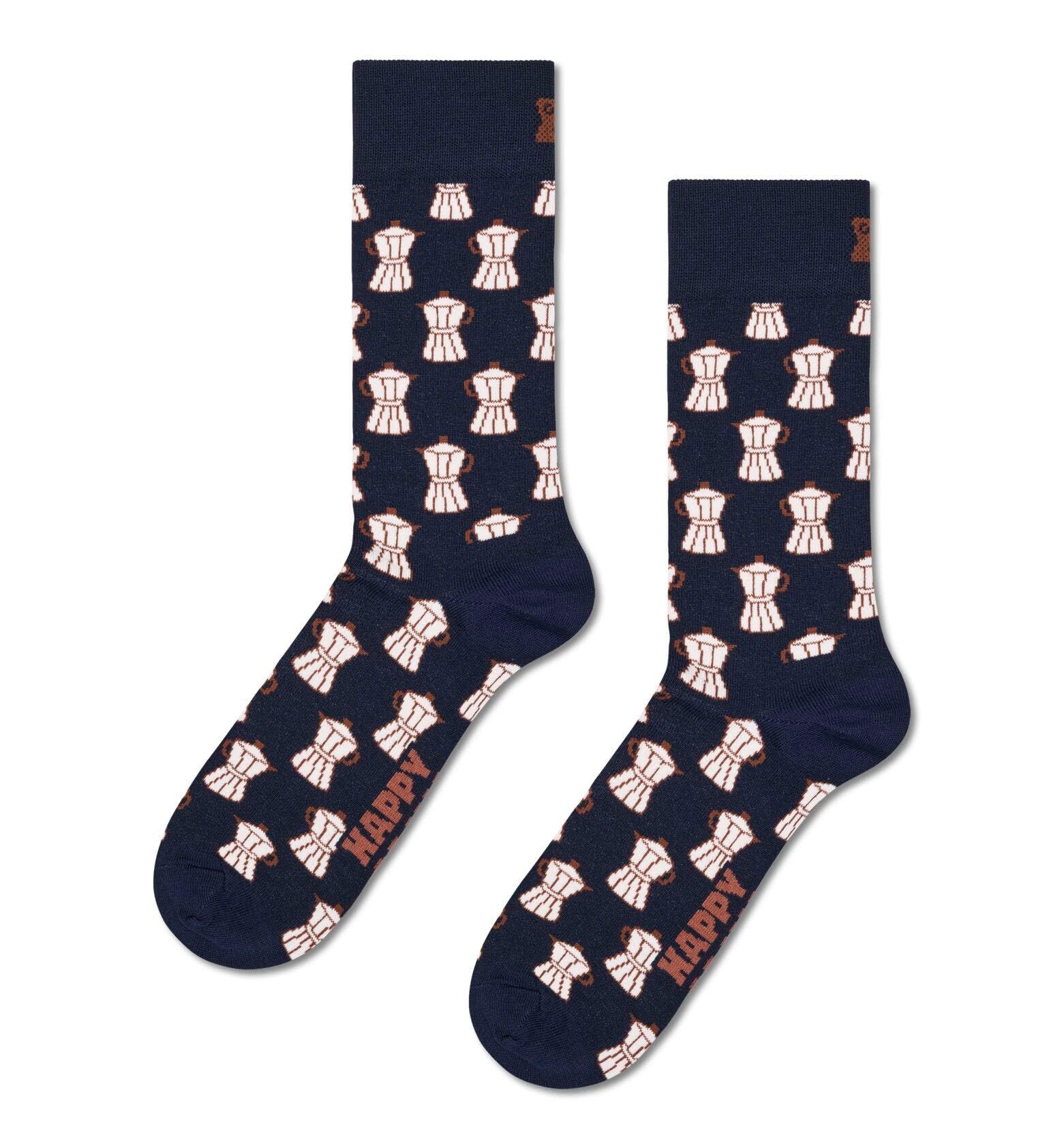 Happy Socks Chaussettes montantes à motif de café pour homme et femme, 36-40 & 41-46