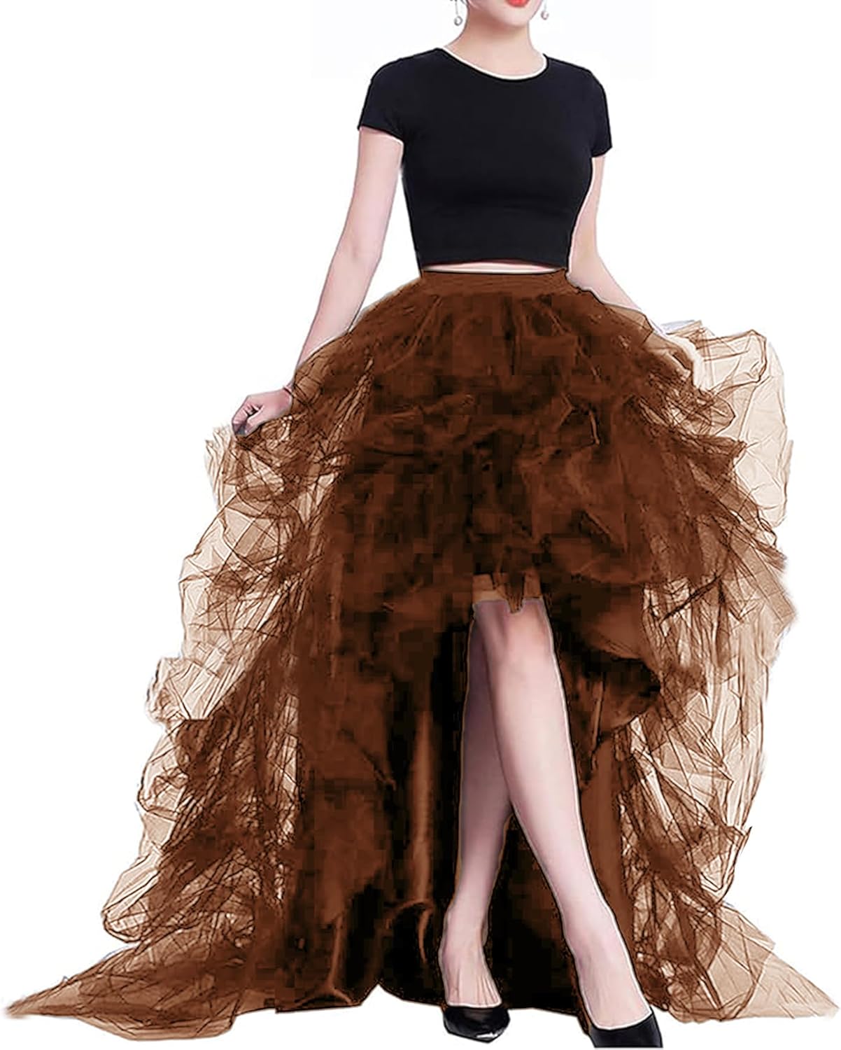 Lisong Women High Waist High Low Layered Tulle Floor Length Spectial Occasion Skirt