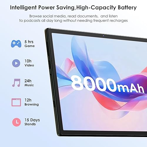 Miniatura 4 de Tablet Android 15, tableta de 10.1 pulgadas con procesador Octa-core 30GB (8+22GB) RAM+64GBROM1 TB Expand, pantalla 800x1280HD, 5GWiFi 6,