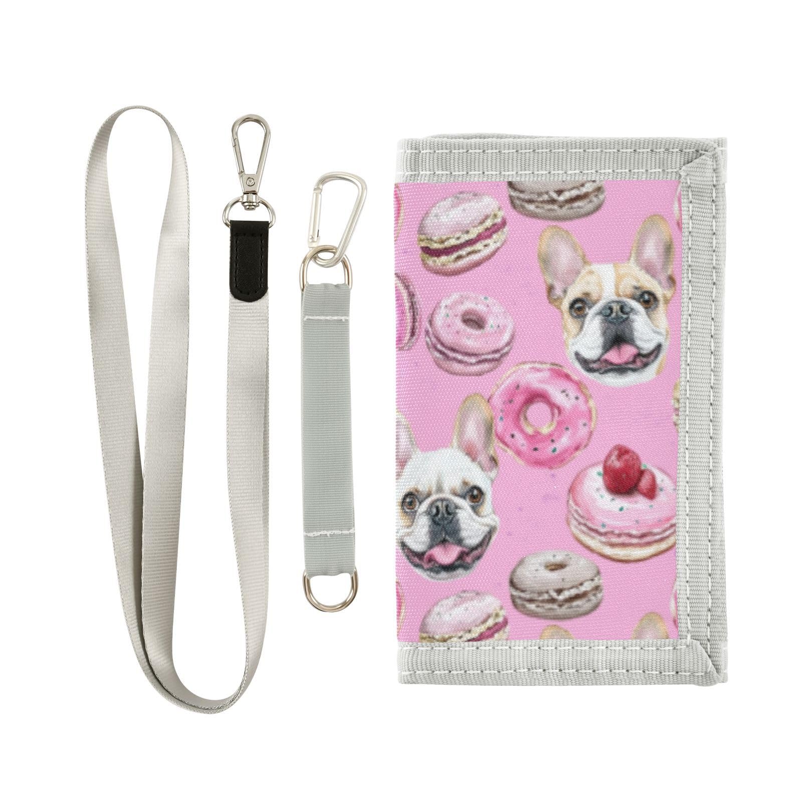 Wusikd Funny Dogs Kids Wallet for Boys Girls Pink Donuts Toddler Trifold Wallet Novelty Wallet for Teens Women Men