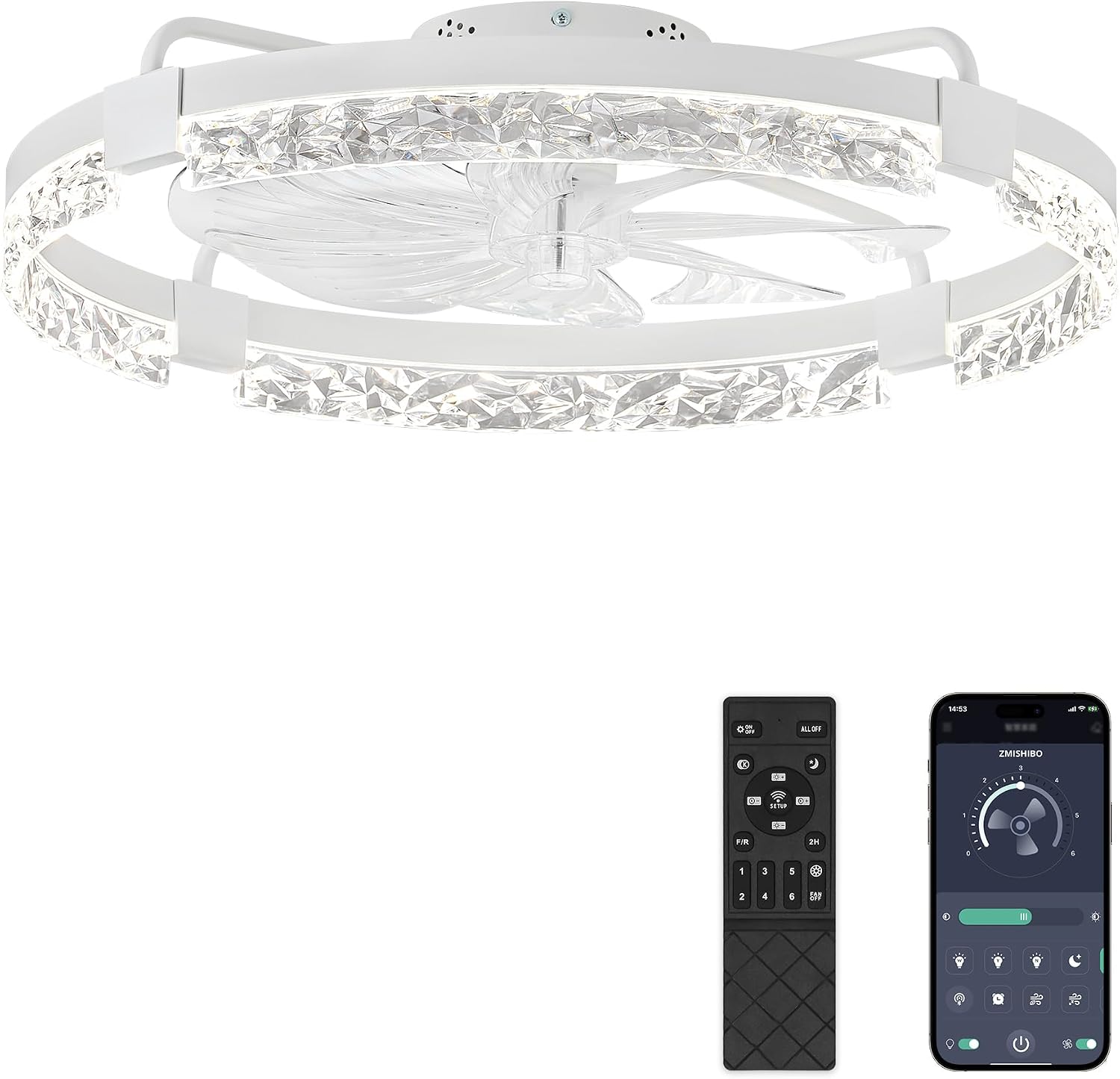 ZMISHIBO Ceiling Fans with Lights | 24 inch Low Profile Ceiling Fan with Light and Remote | 3CCT Dimmable Modern Flush Mount Bladeless Fan Light with High Airflow for Living Room Bedroom Kitchen