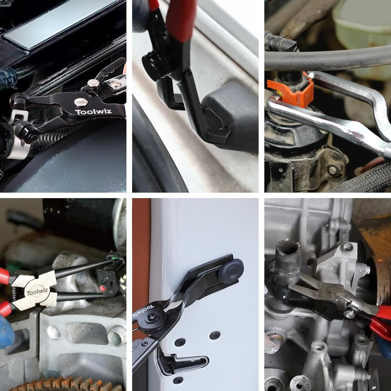 Toolwiz 6 pcs Fuel Line Pliers Set, Hose Clamp Plier, Panel Removal Tool, Hose Removal Plier, 30 Degree Push Pin Pliers, 2 pc 9" Electrical Disconnect Tool for Automotive Repair with Storage Bag - Image 8