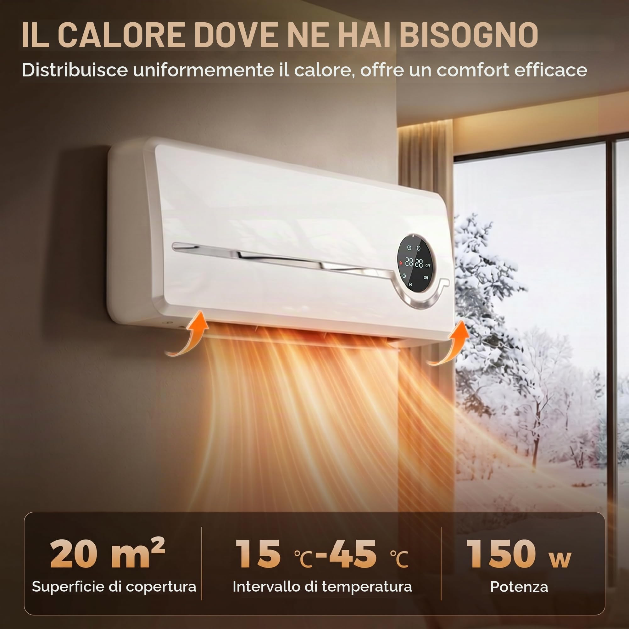 HOMCOM Stufa Ceramica 2000W da Parete con 3 Modalità, Ventilatore, Bianco | Termoventilatore, Riscaldamento Regolabile, Timer Settimanale, Rilevazione Finestra Aperta, Blocco Bambini, Telecomando