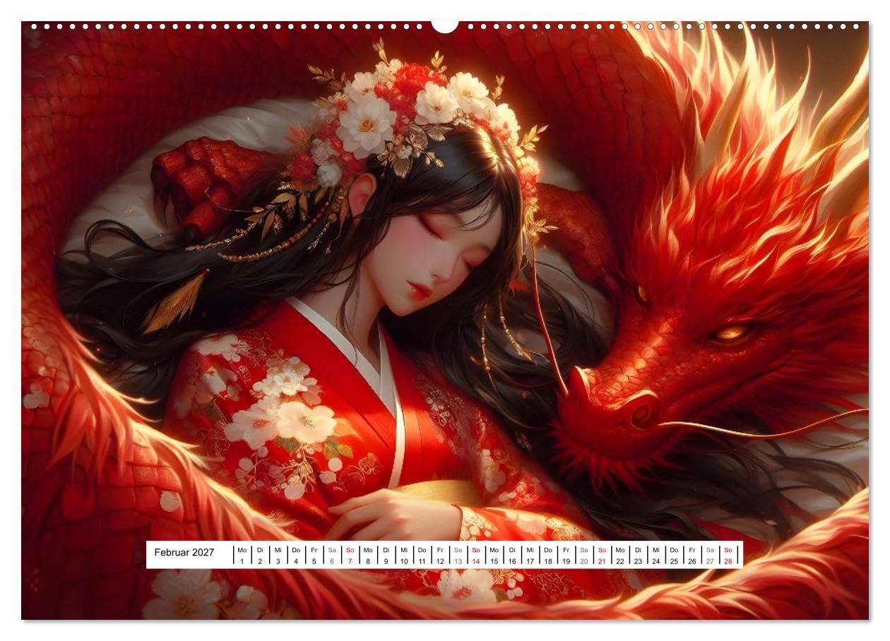 Die Töchter der Geistertiere (Wandkalender 2027 DIN A2 quer), CALVENDO Monatskalender: Anime-Fantasy - Magische Bande zwischen Mensch und Tier (CALVENDO Kunst)