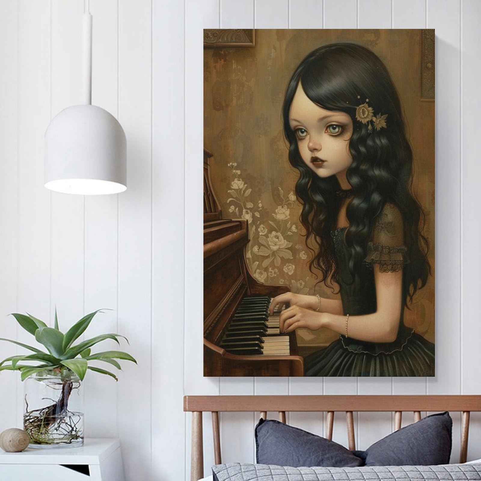 NFFBGFD Mädchen Spielt Klavie - Poster su tela, decorazione per camera da letto, ufficio, stanza, regalo, 60 x 90 cm