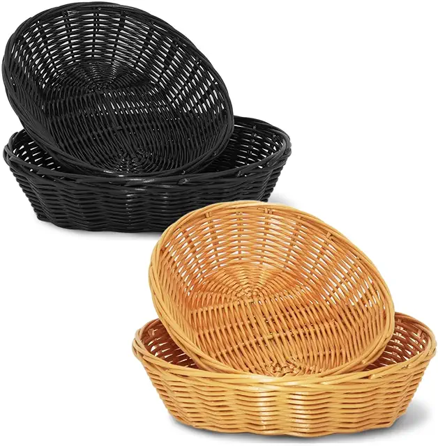 Conjunto de 4 Cestas de Mimbre para Pan, Frutas y Aperitivos - Marrón y Negro