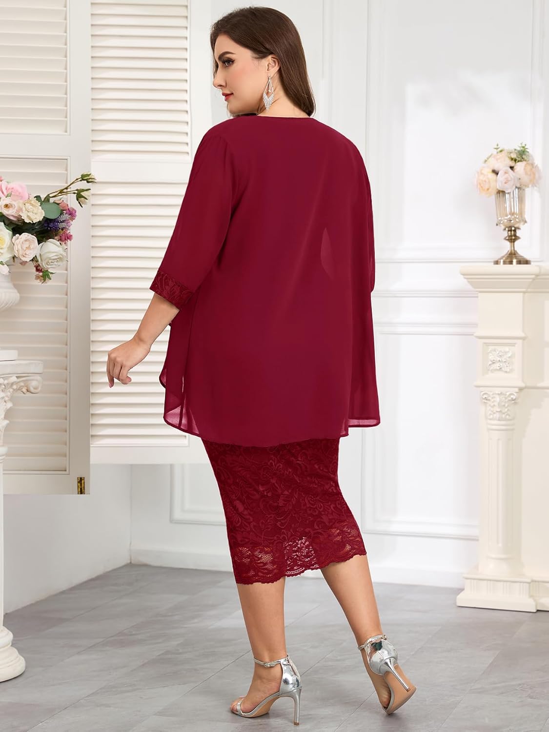 Plus Size Mother of The Bride Groom 2 Piece Suit Lace Dress with Chiffon Jacket Elegant Set Formal Wedding Guest - Image 5