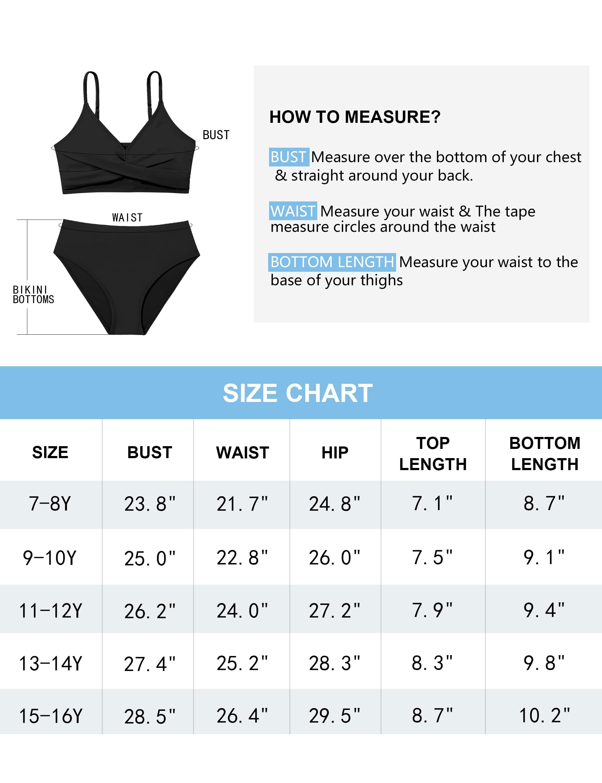 WIQI Conjunto de bikini de 2 piezas para niñas, con bloques de color, entrecruzado, talla 9-16