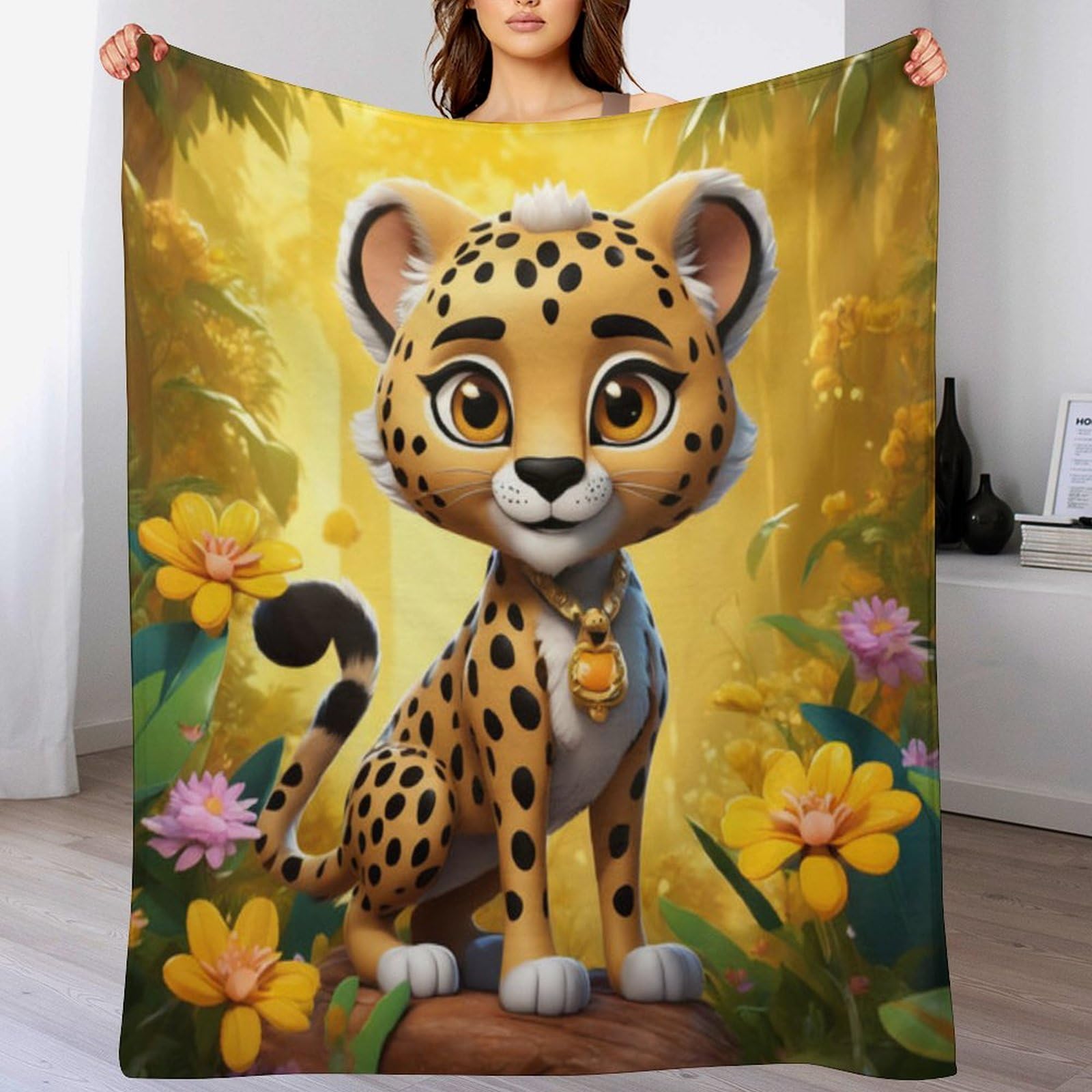 Plaid guépard 150x200cm en flannel de qualité supérieure pour lit et canapé