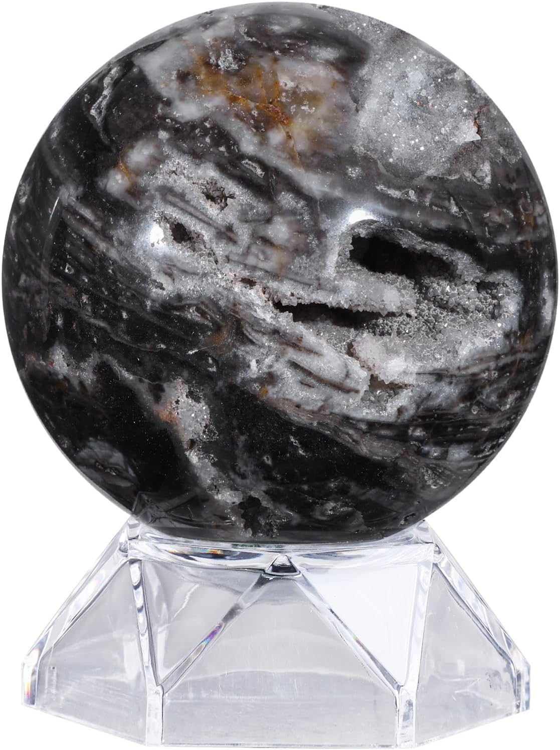 Sportmusies Natural Sphalerite Crystal Ball with Acrylic Stand, Healing Stone Sphere Orb Reiki Meditation Home Desk Decoration, 2.4-2.75 inches