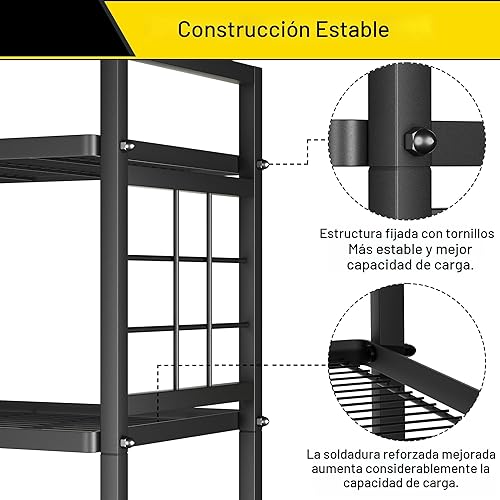 Miniatura 7 de GIOTORENT Estante de almacenamiento de pie de 6 cables, estantería de metal, estante de despensa para lavandería, cocina, baño, organizador (negro)
