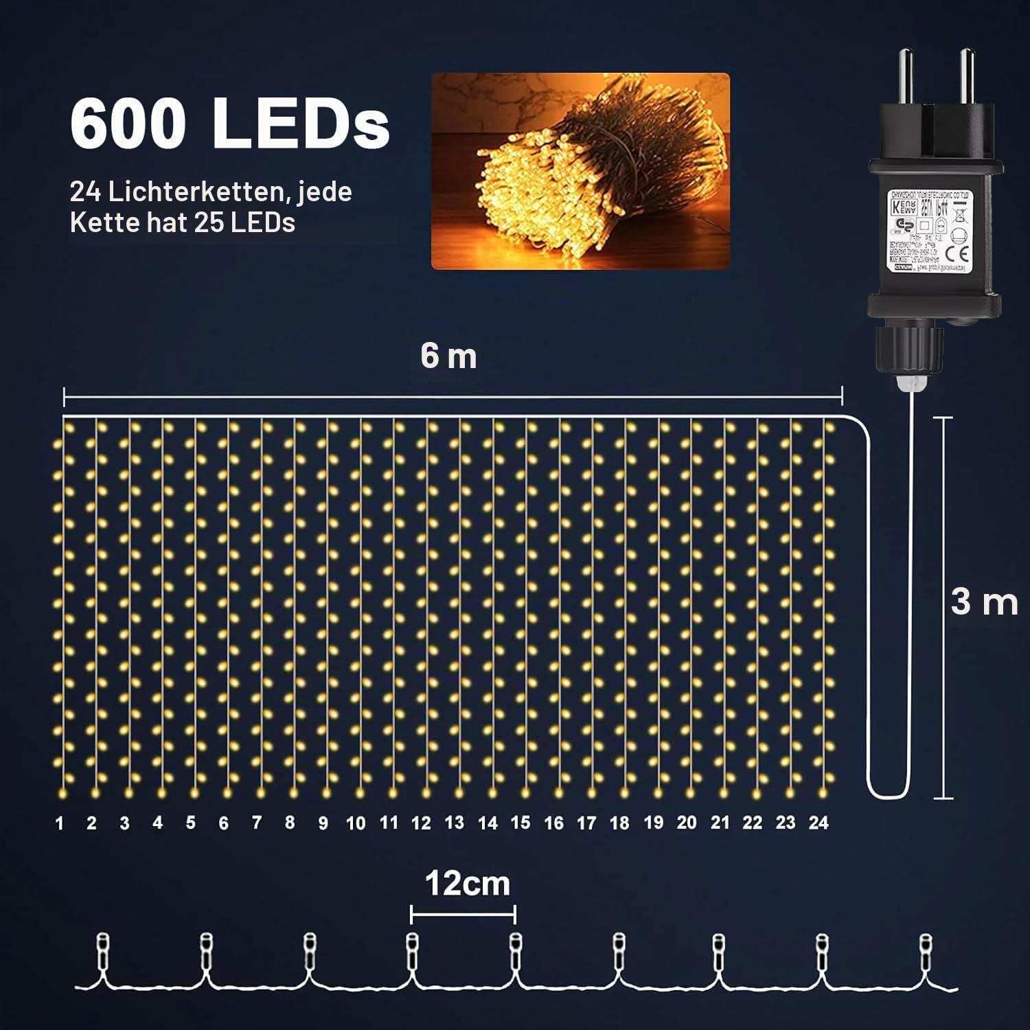Cozymeow 2 Stück Lichtervorhang Aussen 6x3m 600 LED Lichterketten Vorhang | Stecker, Timer, 8 Modi, Wasserdicht Lichtervorhang Wand Balkon Pavillon Terrassen Hochzeit Weihnachten Geschäftlich Deko