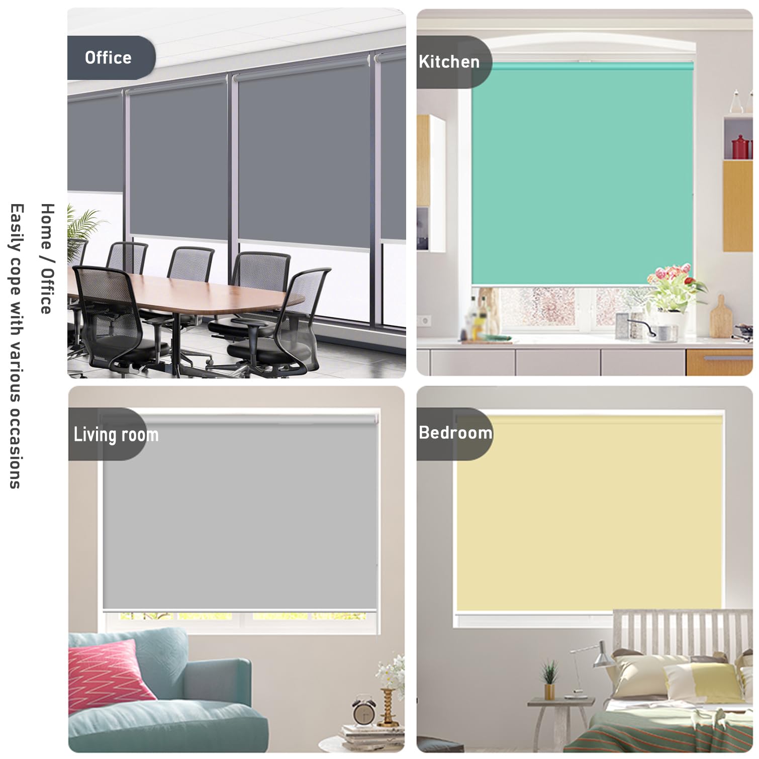 Estor Enrollable Sin Taladrar,Cortinas Opaco,Tela Poliéster Gris Oscuro,Persiana Térmica Blackout para Ventanas de Interior con Caden,Personalizadas,Ancho x Alto（55W x 140H cm）