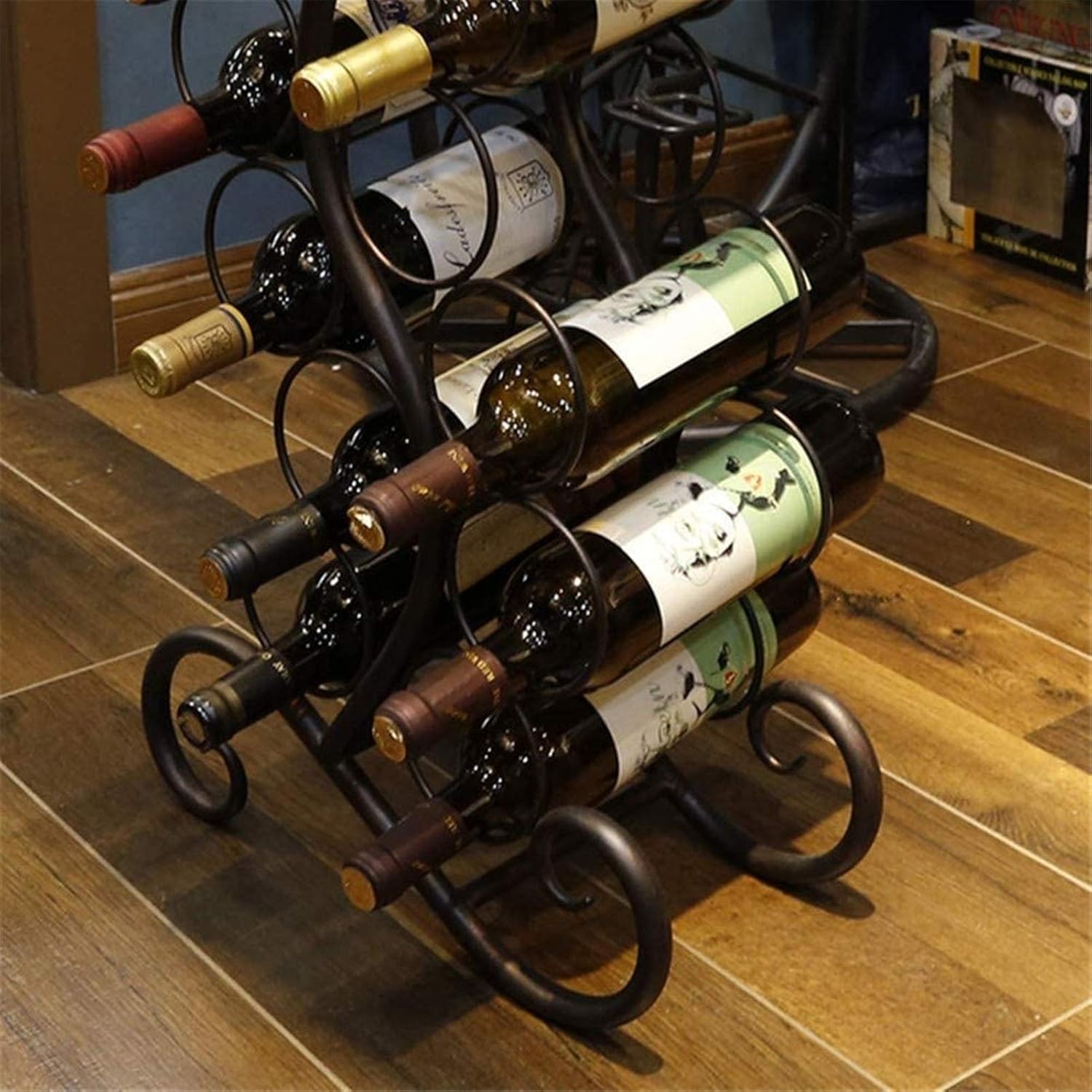 s Free-Standing 12 Bottles Floor Metal Holder Stands for Bar Wine Cellar Basement Cabinet Pantry Kitchen Black