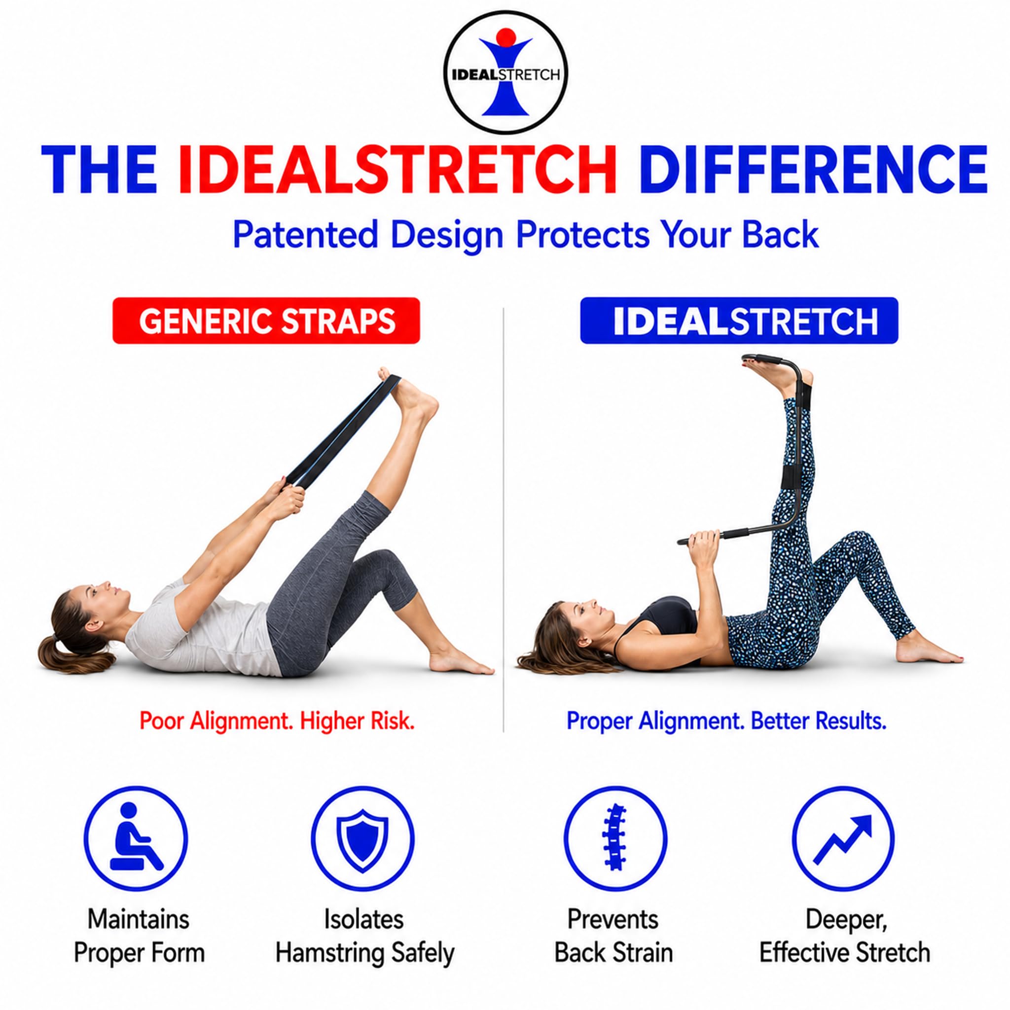 IdealStretch Original Hamstring Stretcher Device - Hamstring & Calf Stretcher Reduces Pain & Provides Deep Knee Stretch